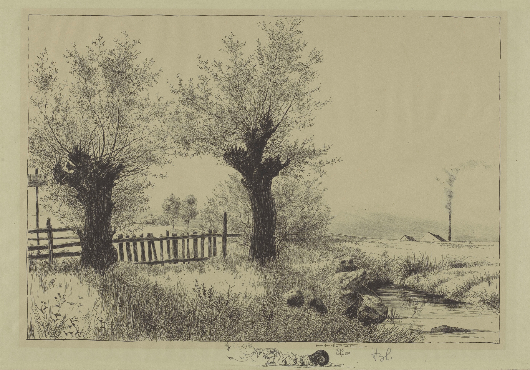 Landscape with willows and water by Hermann Hirzel, 1895