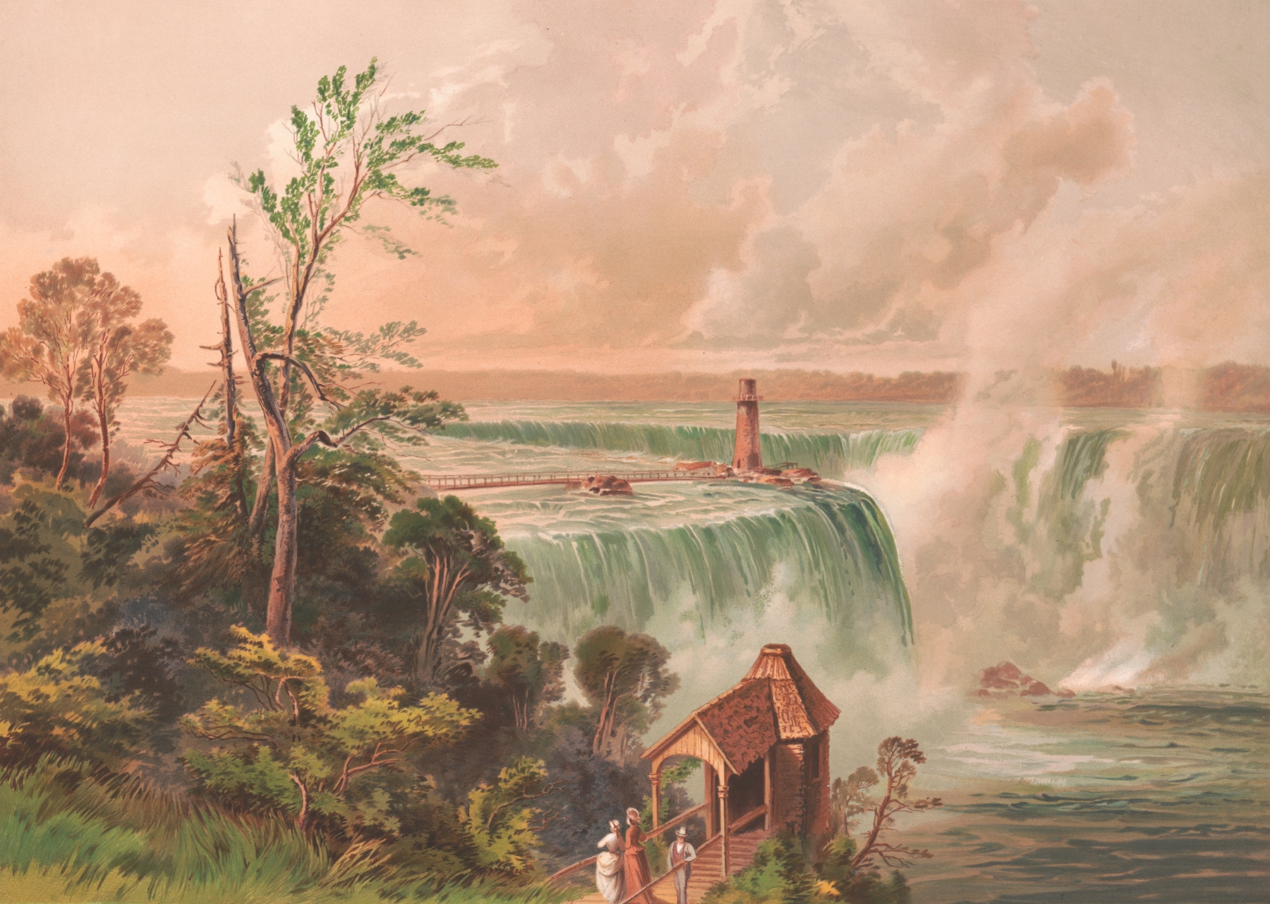 Niagara Falls, N.Y. by F. Gleason, depicting a waterfall in vibrant colors, 1875