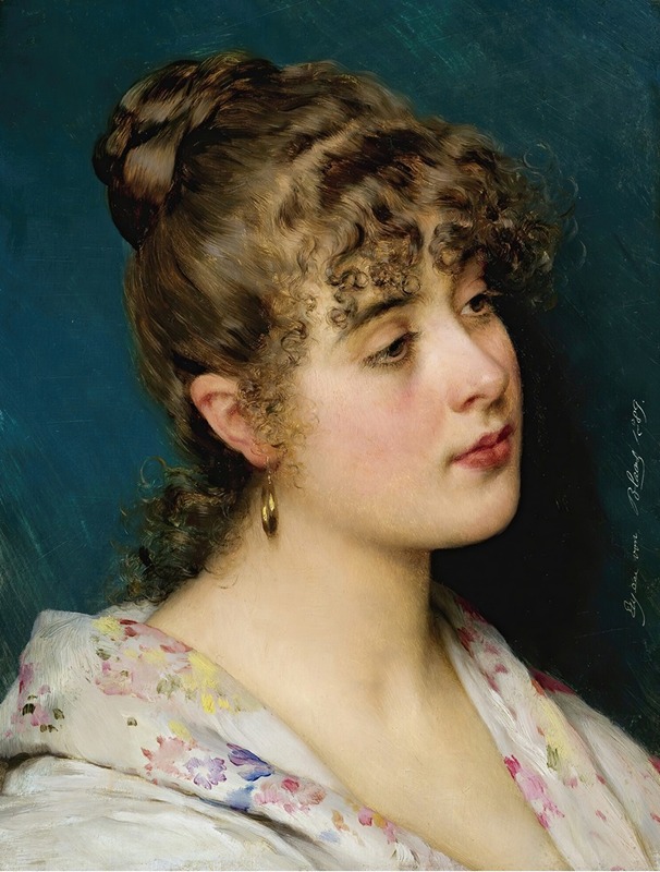 A portrait of a beautiful Venetian woman by Eugen von Blaas.