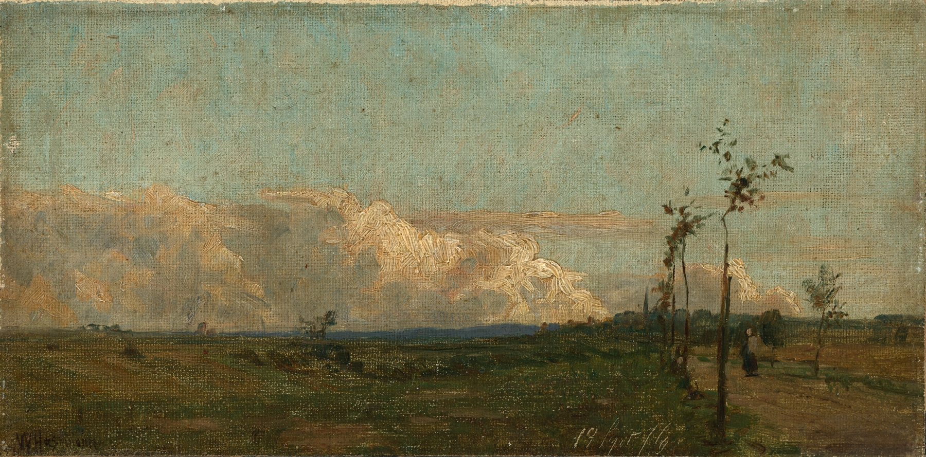 Romanticism landscape by Wilhelm Gustav Friedrich Hasemann, oil painting with sunset hues