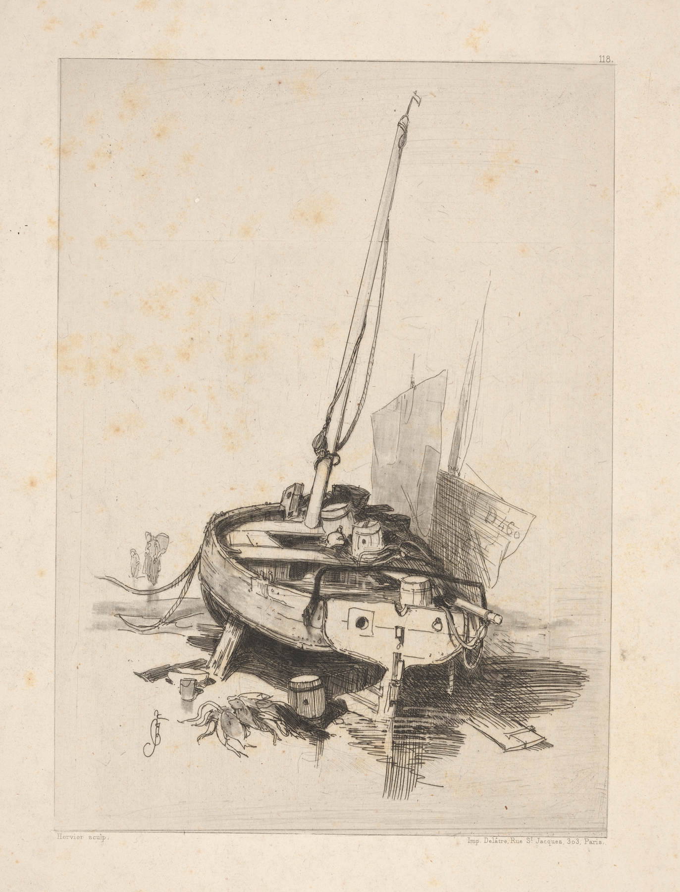 Small boat on water by Louis-Adolphe Hervier, Impressionism