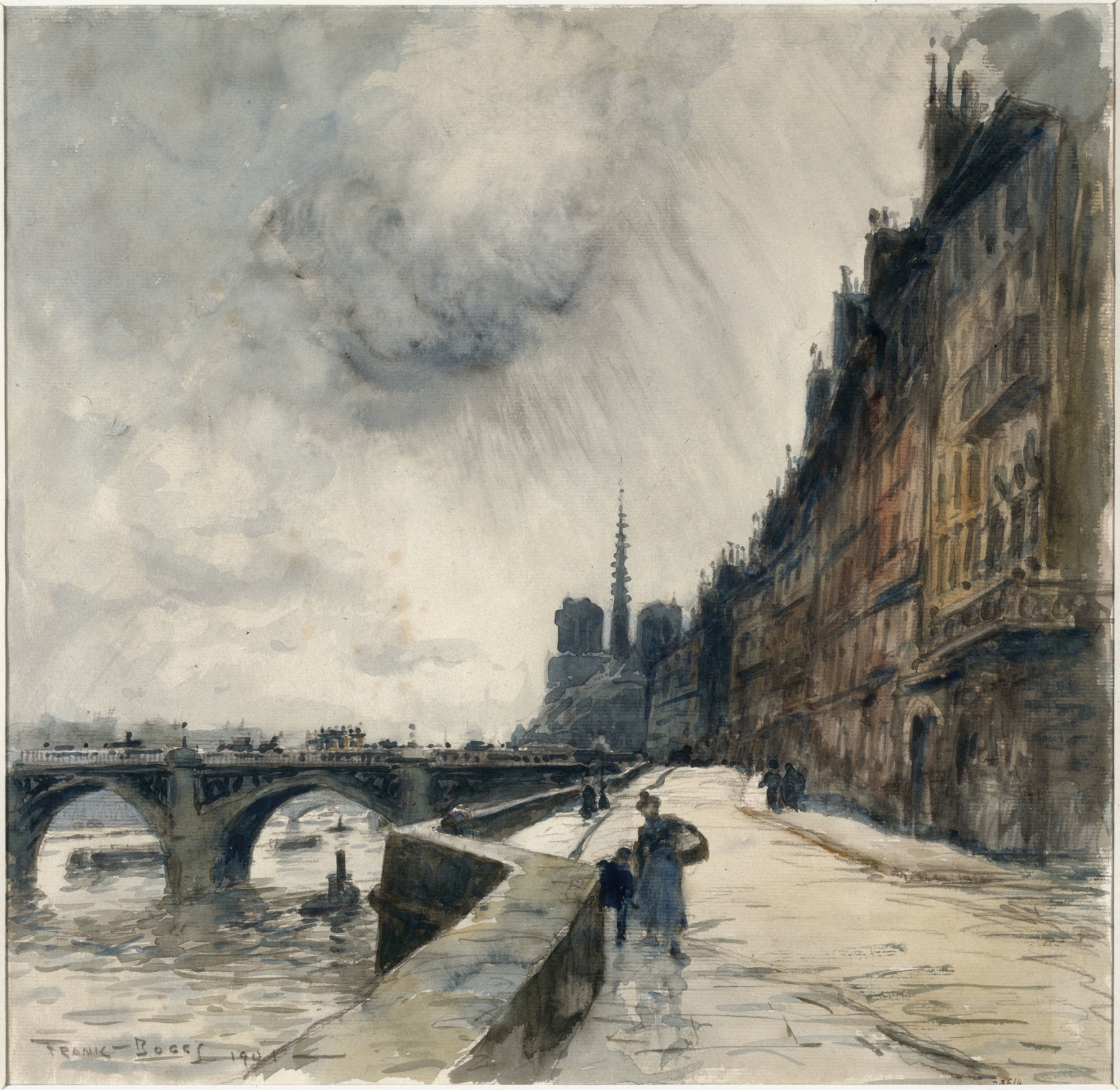 Landscape of Quai de Béthune with Tournelle Bridge, oil painting by Frank Myers Boggs