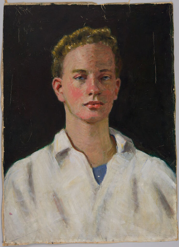Portrait of a young man in a white shirt, oil painting by Denman Waldo Ross