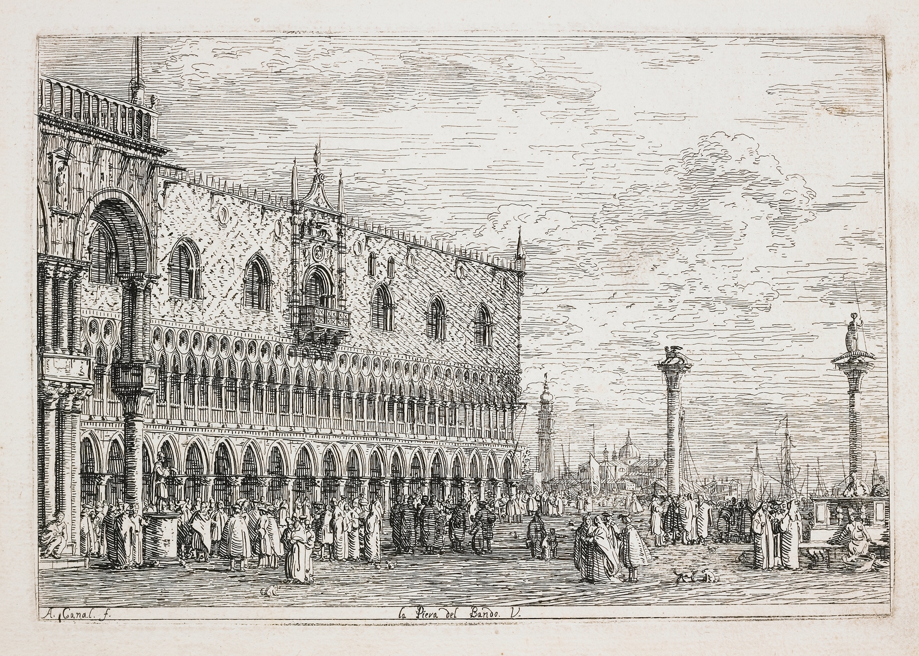 La Piera del Bando, a Rococo oil painting by Canaletto depicting a stone landmark in Venice.