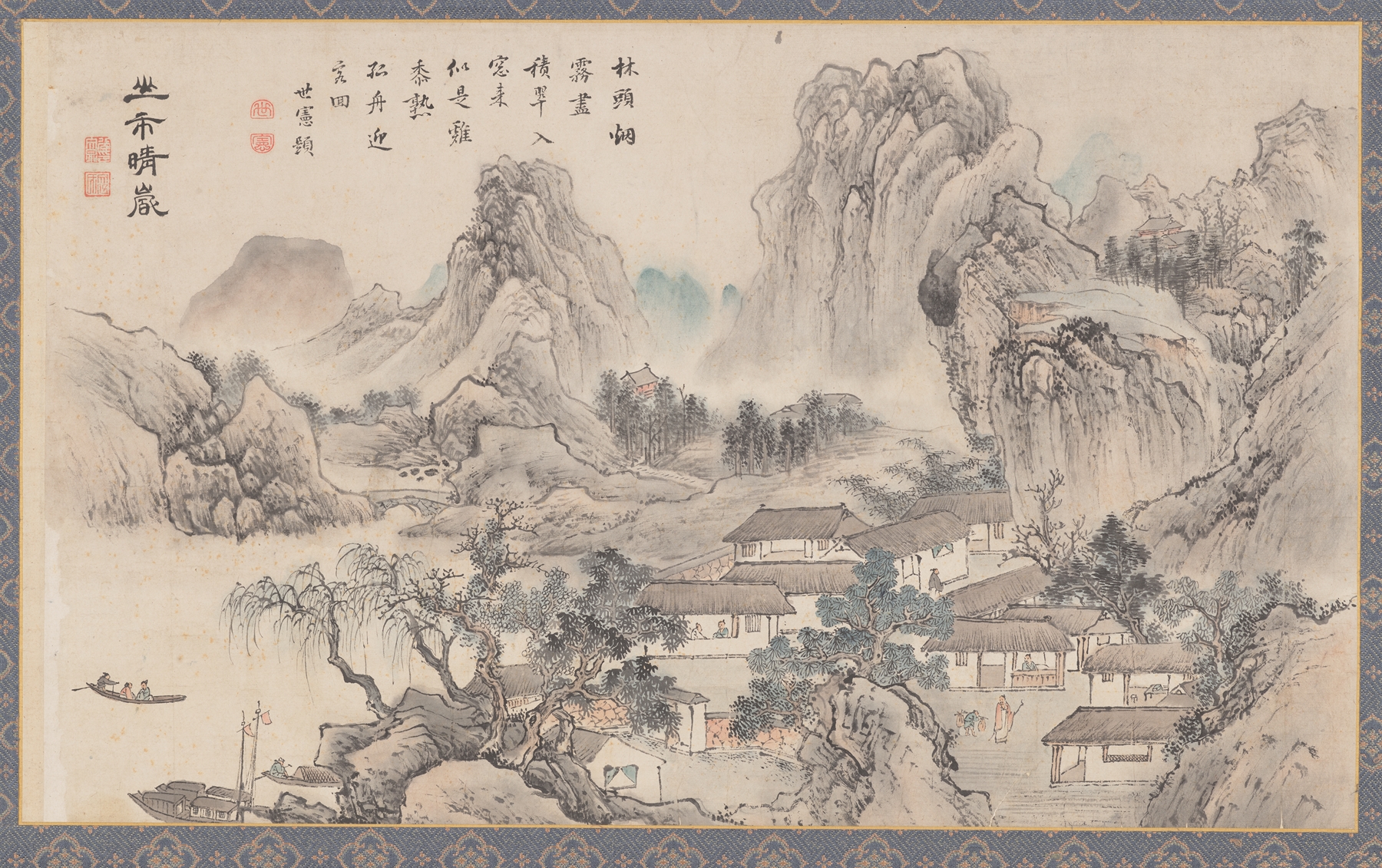 Mountain Market in Clearing Mist, ink on paper by Tani Bunchō, featuring merchants in a misty landscape.