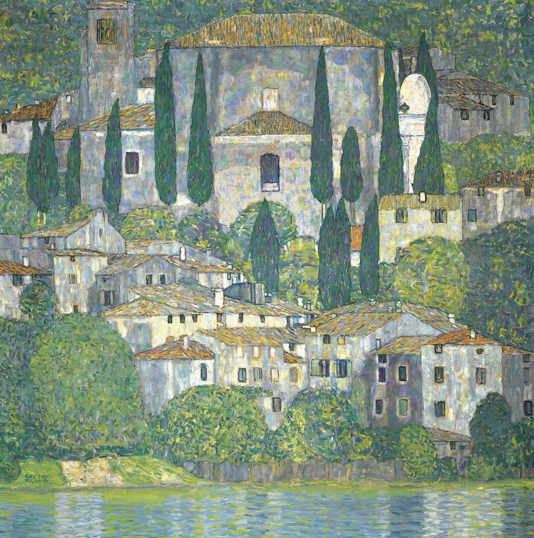 Church In Cassone – Landscape With Cypresses, by Gustav Klimt, public domain