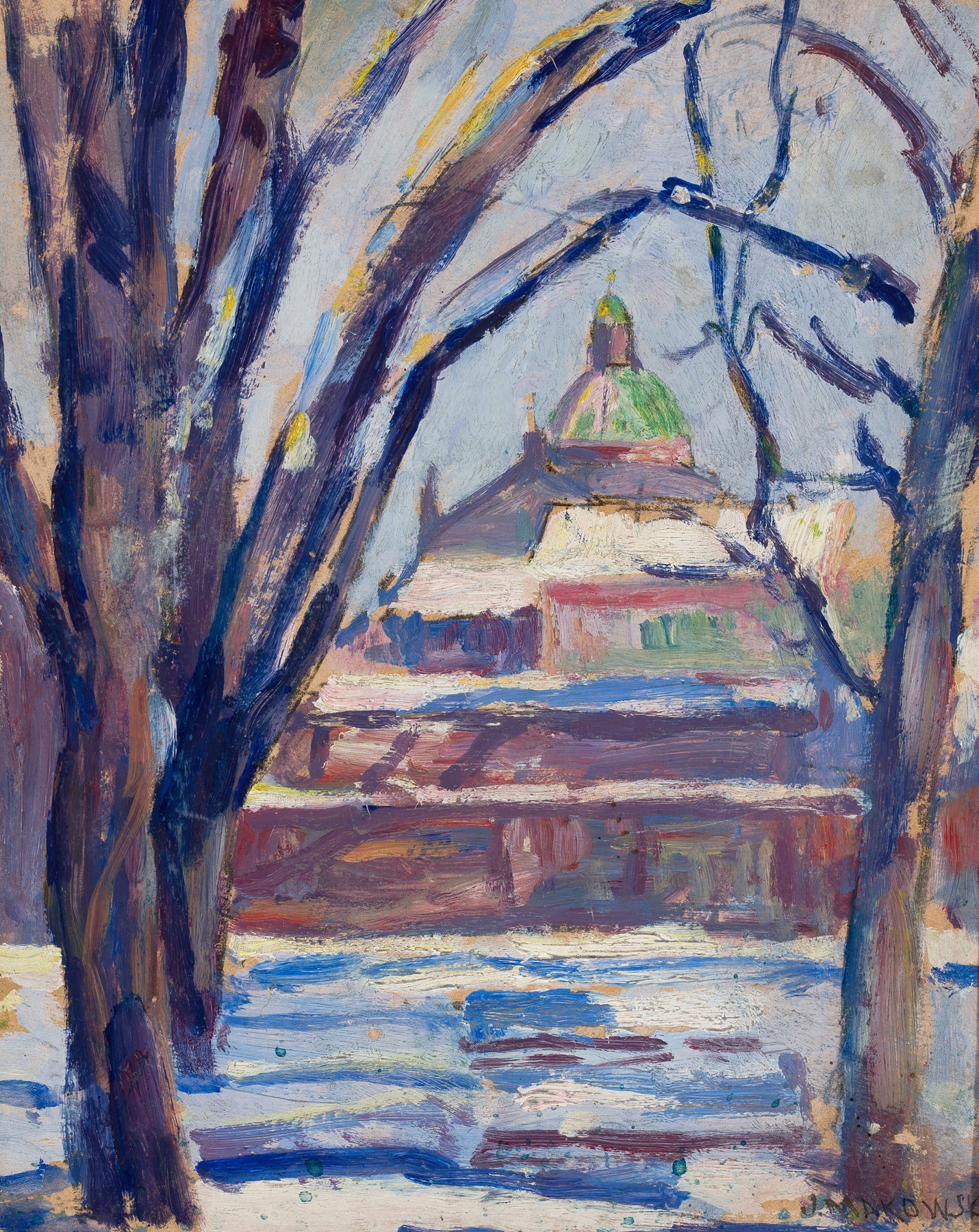 Pejzaż zimowy z cerkwią, by Tadeusz Makowski, public domain