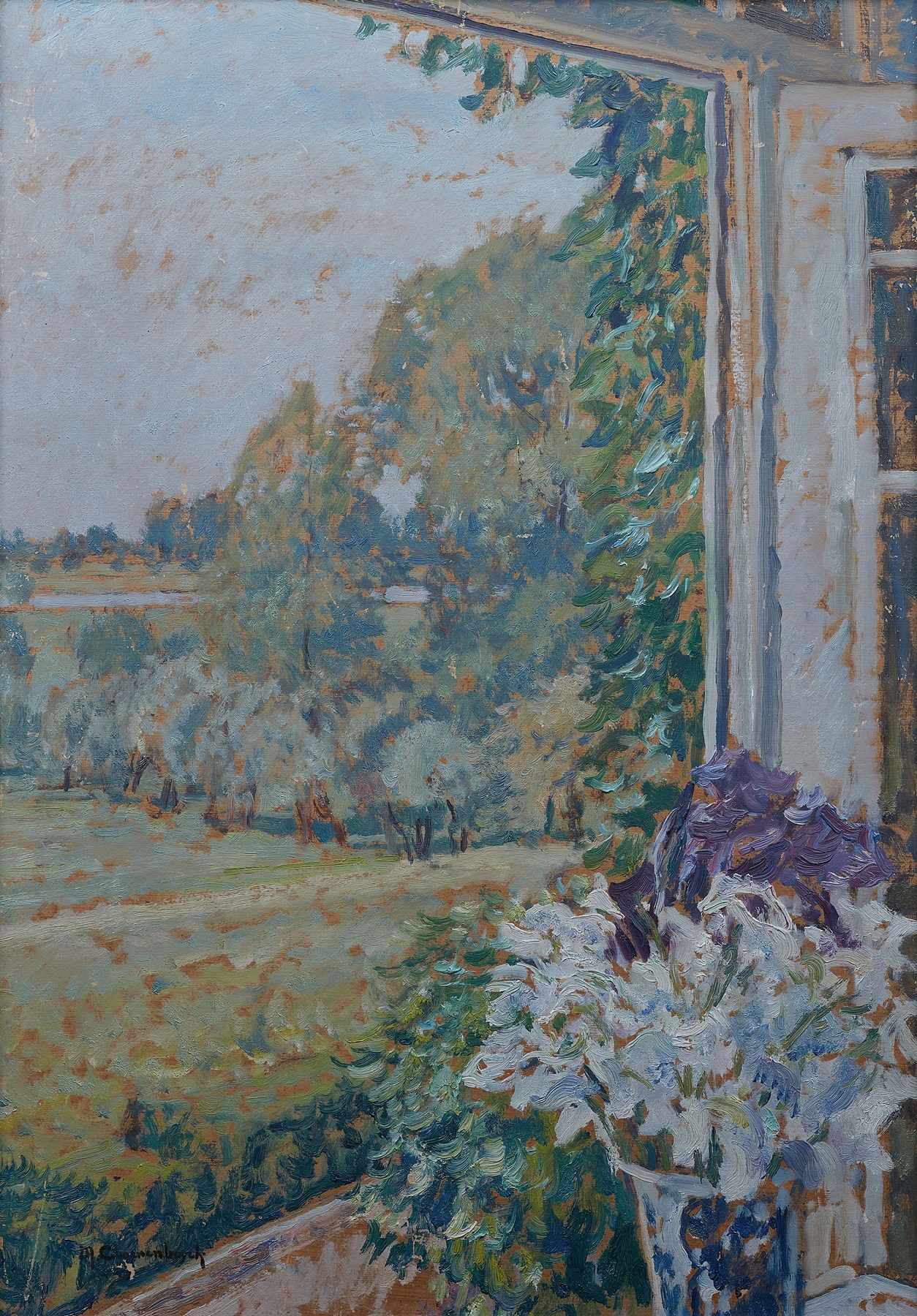 Interior scene with a window and twilight light, oil painting by Max Clarenbach