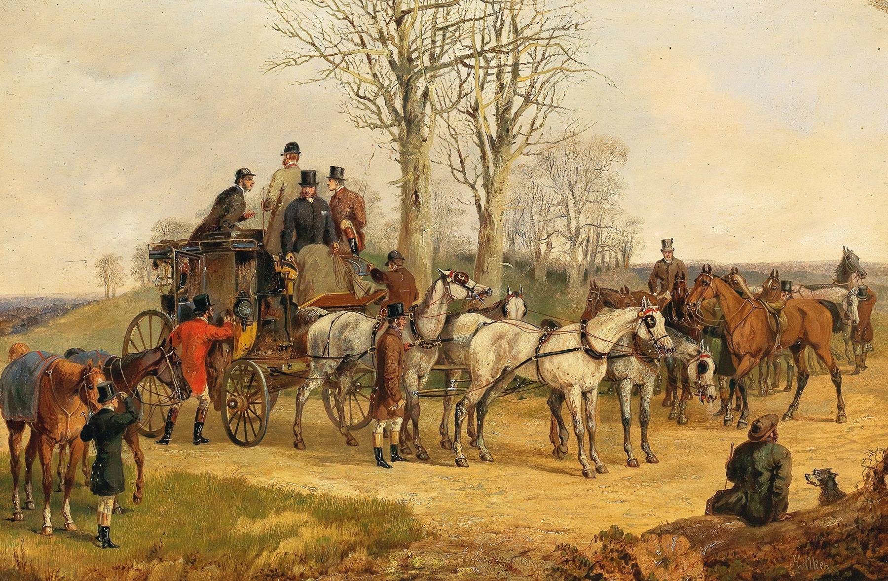 Horses in anticipation, oil painting by Henry Alken jun.