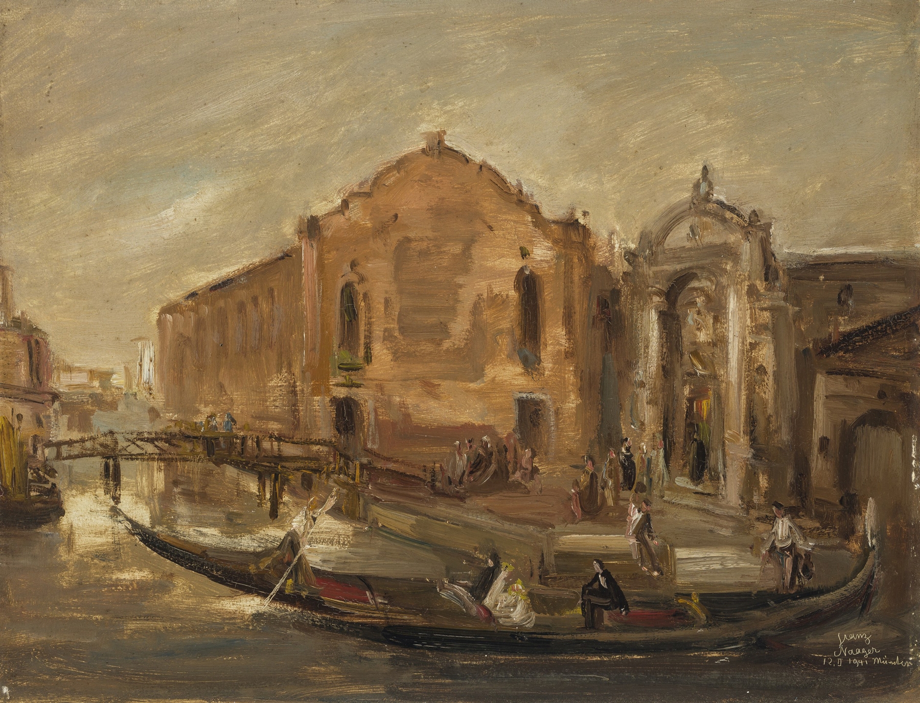 Gondelfahrt in Venedig am Campo de l’Abazia, oil on canvas by Franz Naager