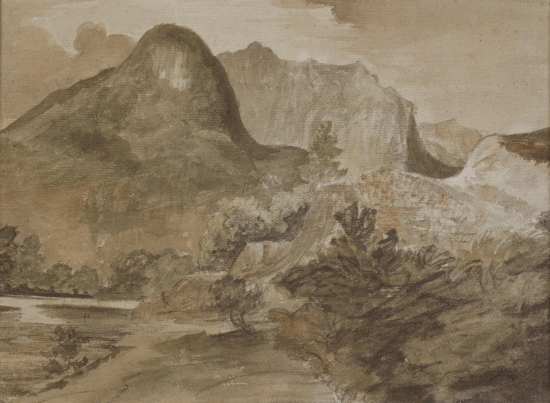 Castle Crag, Borrowdale by John Constable, oil painting of a mountain landscape.