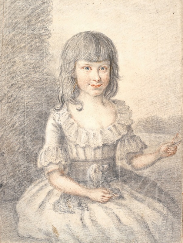 A portrait of a young girl with a dog by Jens Juel.