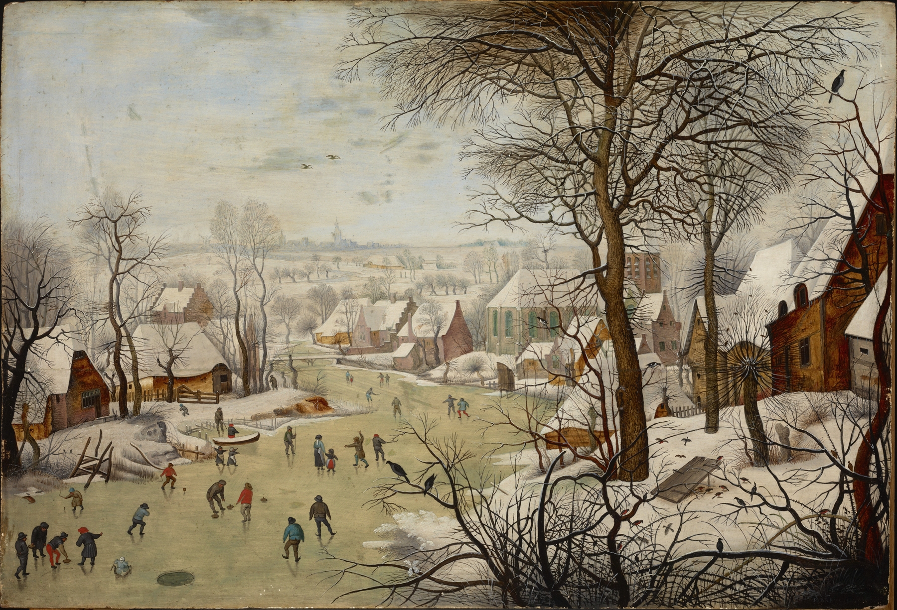 Winterlandscape with a Bird-trap, by Pieter Brueghel The Younger, public domain