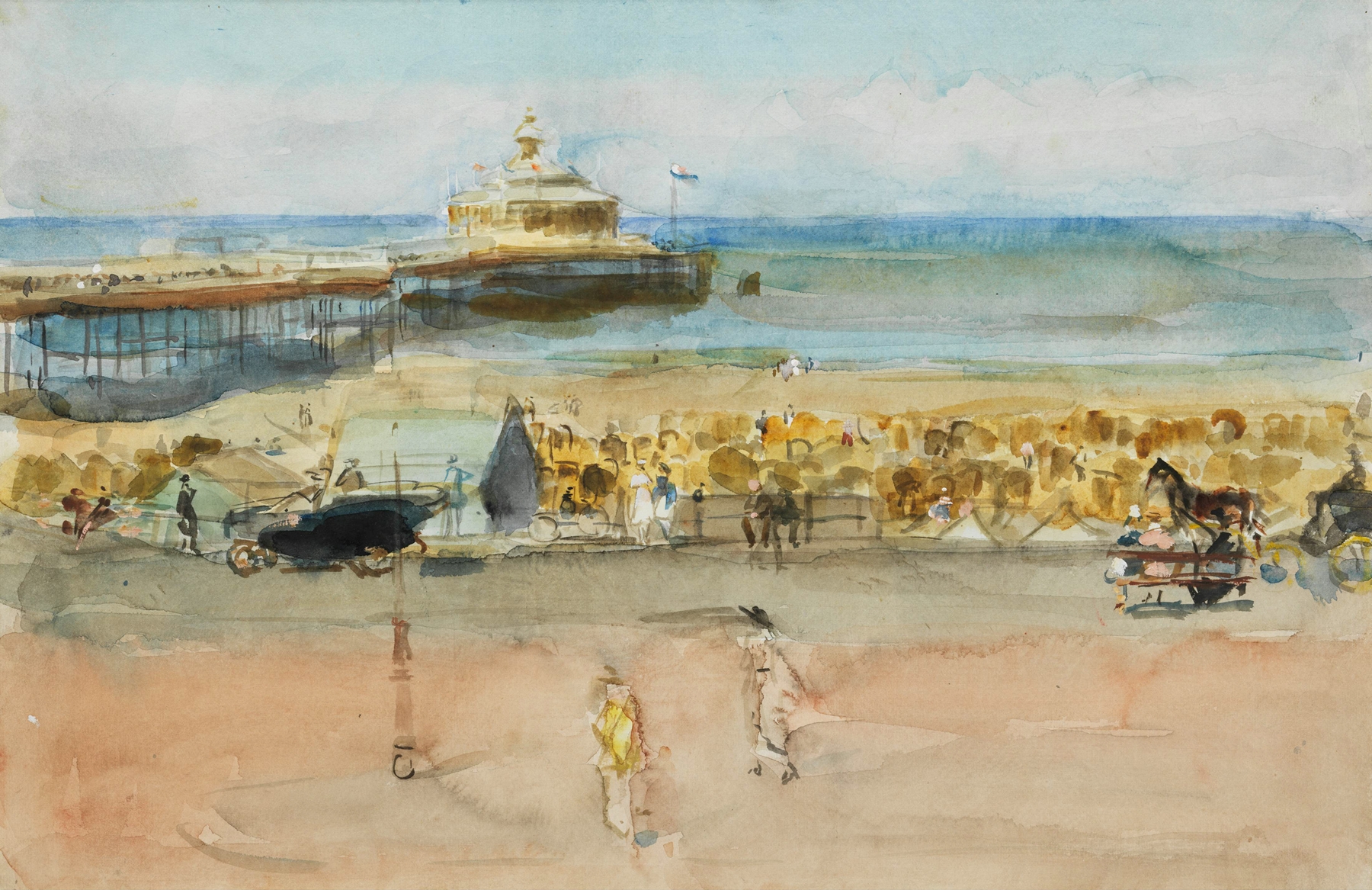 Strand bei Scheveningen, oil on canvas by Isaac Israëls depicting a serene beach scene.