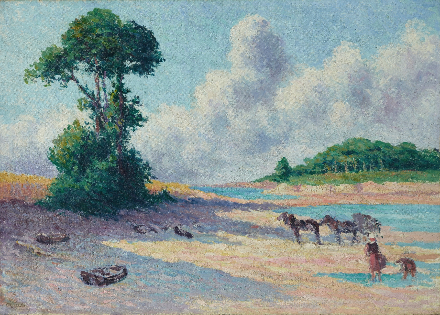 Landscape with a river in azure tones, oil on canvas by Maximilien Luce