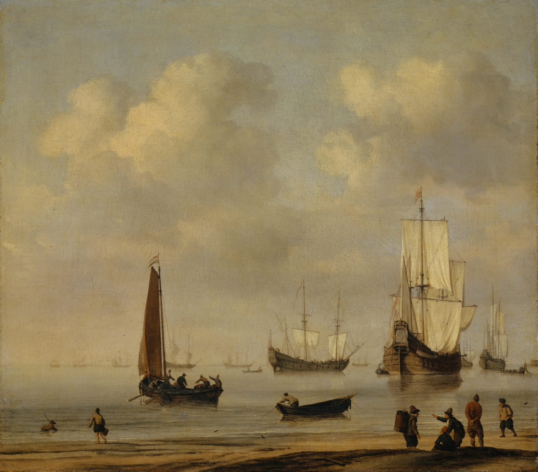 Three-Masted Ships and Fishing Boats in a Calm, oil painting by Willem van de Velde the Younger