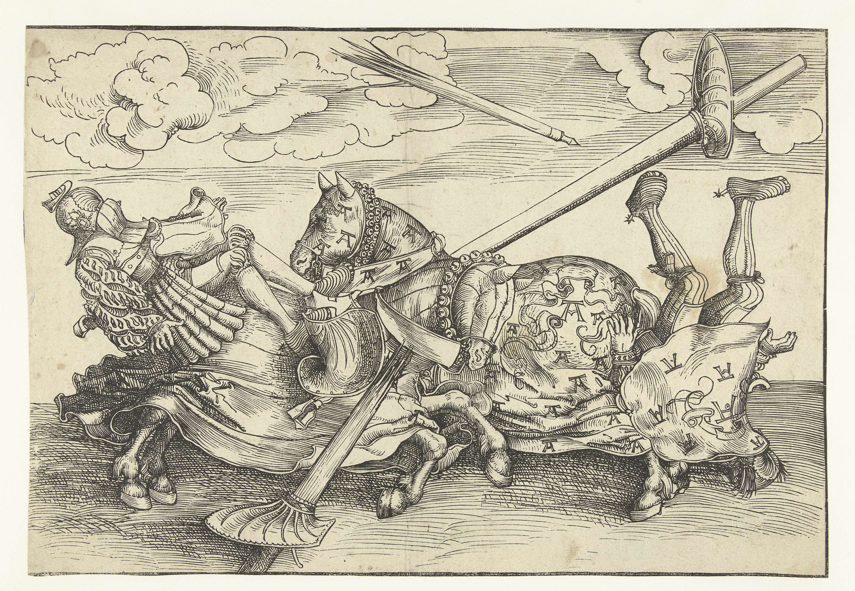 Duits toernooi met twee edelmannen als ridders te paard, by Lucas Cranach (I), public domain