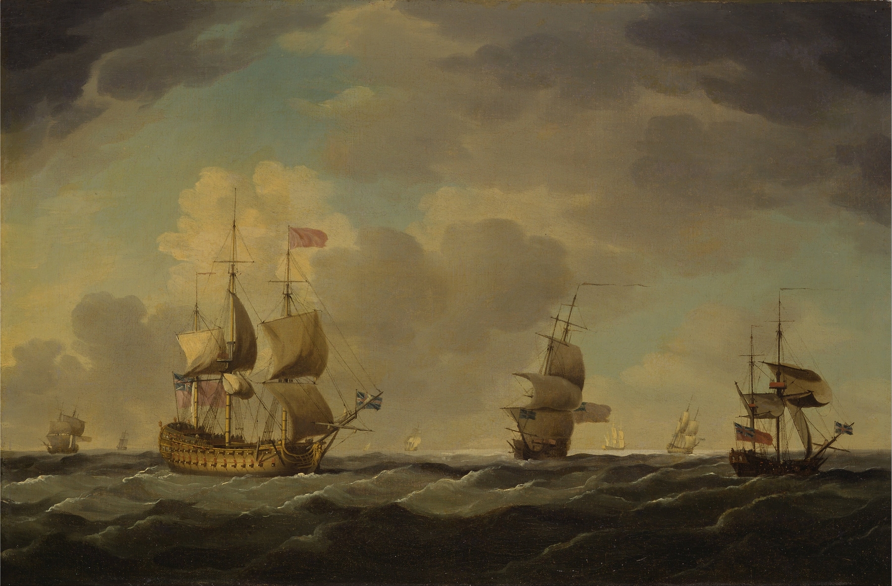 An English Flagship Under Easy Sail in a Moderate Breeze, by Charles Brooking, public domain