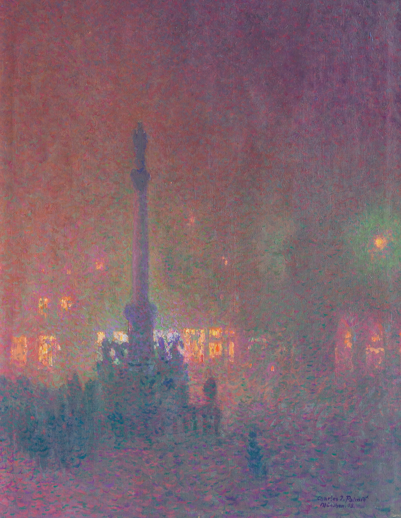 München bei Nacht – Marienplatz, by Charles Johann Palmié, public domain