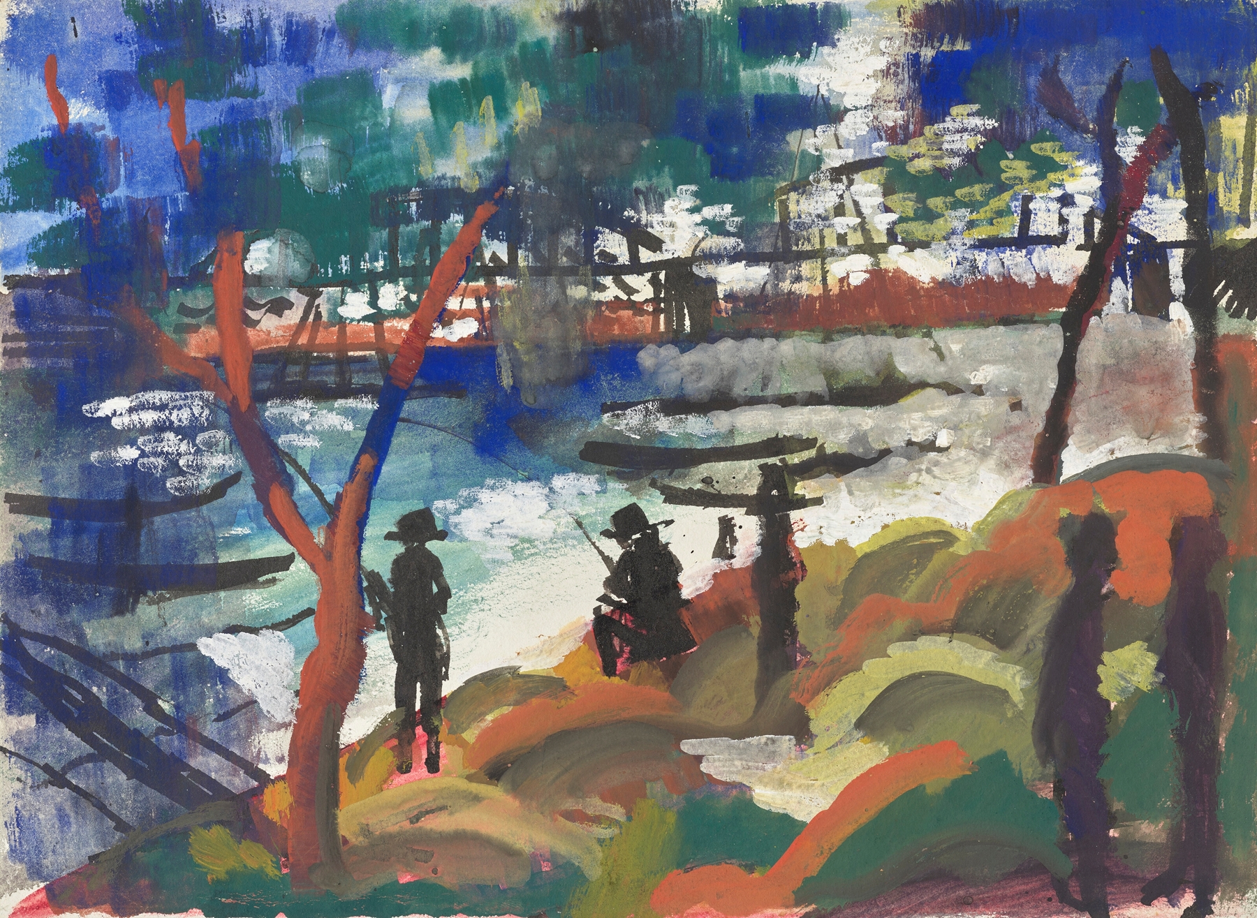 Angler am Fluss, by August Macke, public domain