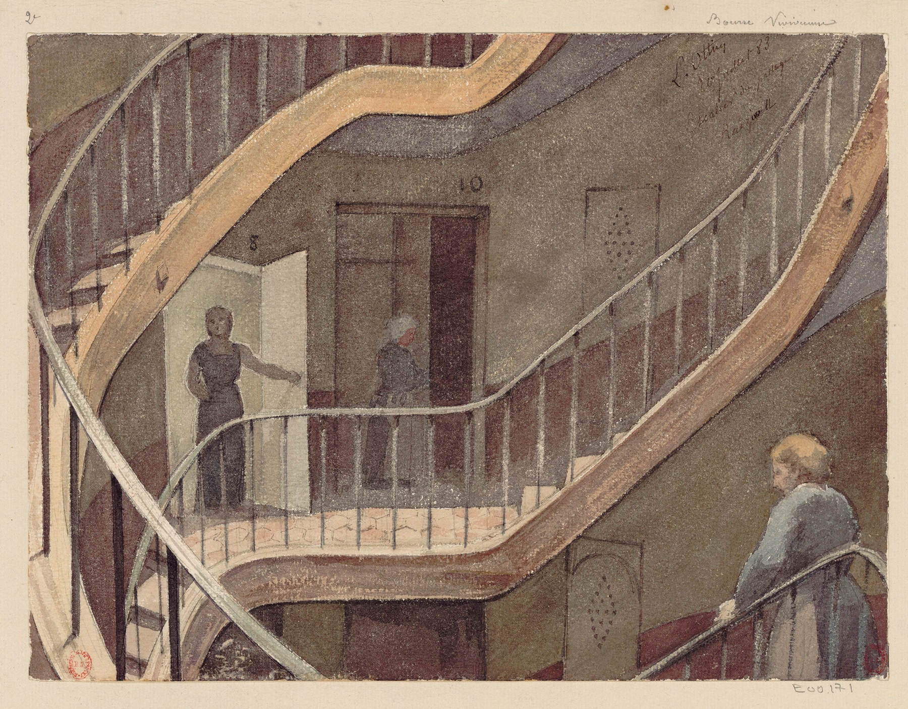 Staircase interior by Léon-Auguste Ottin, 1883, oil painting