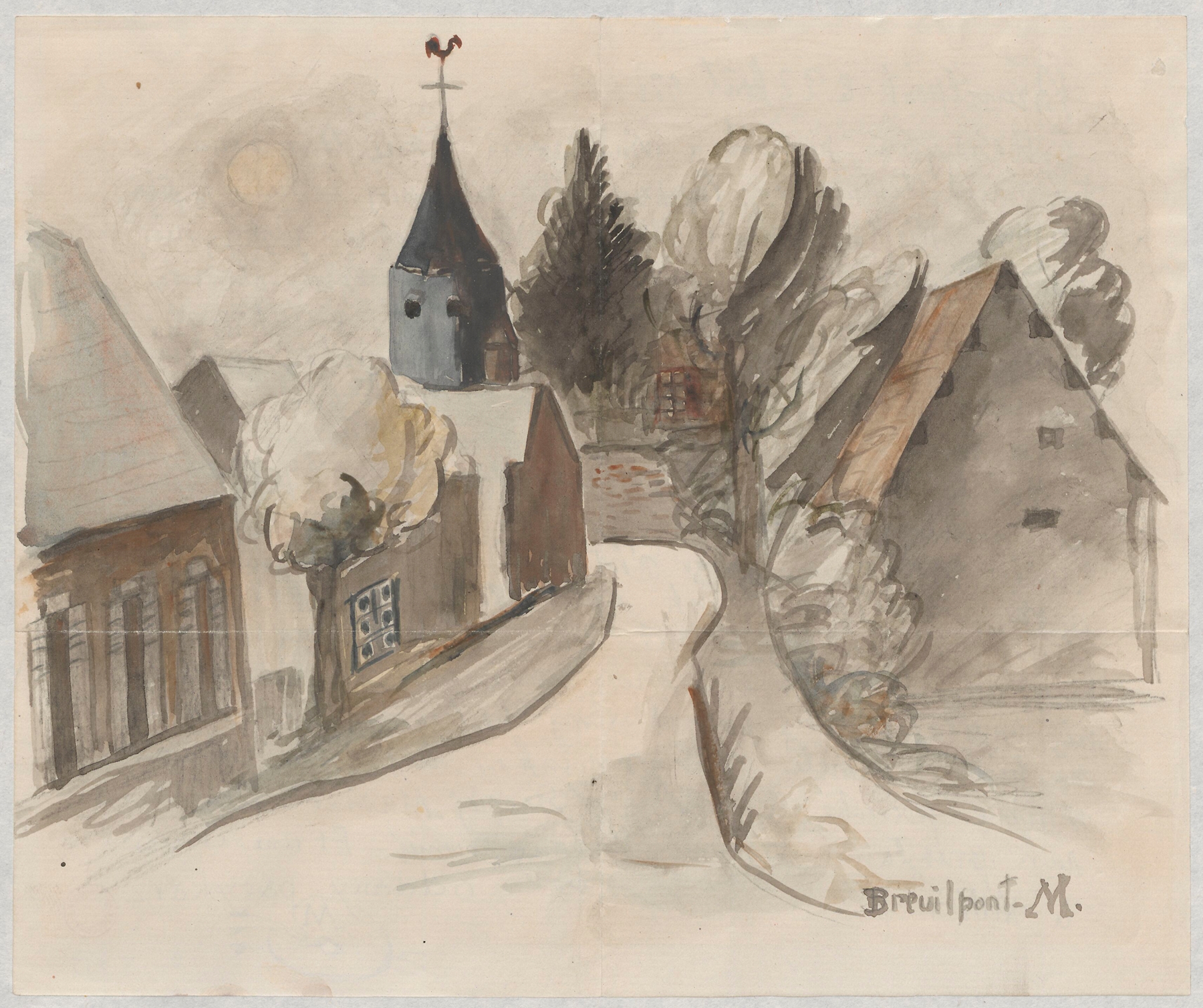 Widok wioski z wieżą, by Tadeusz Makowski, public domain