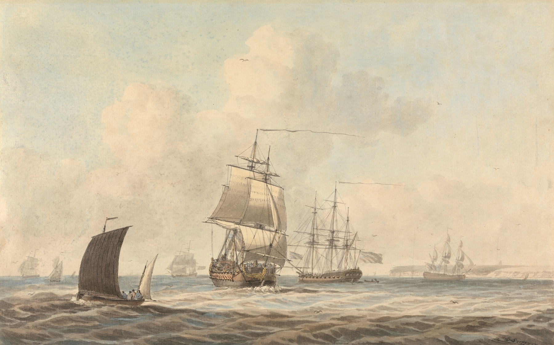 Warships Passing in the Channel, by Dominic Serres, public domain