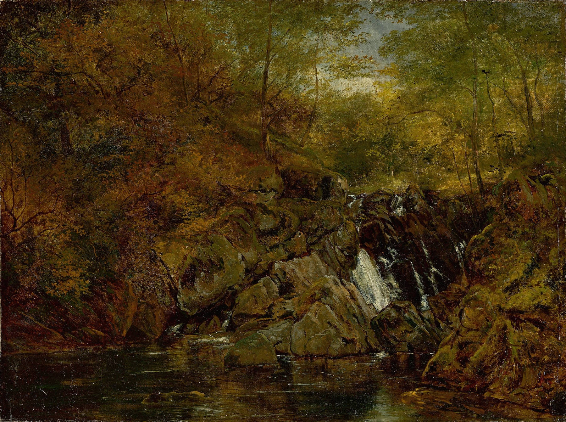 Mountain stream, by Christian Friedrich Gille, public domain