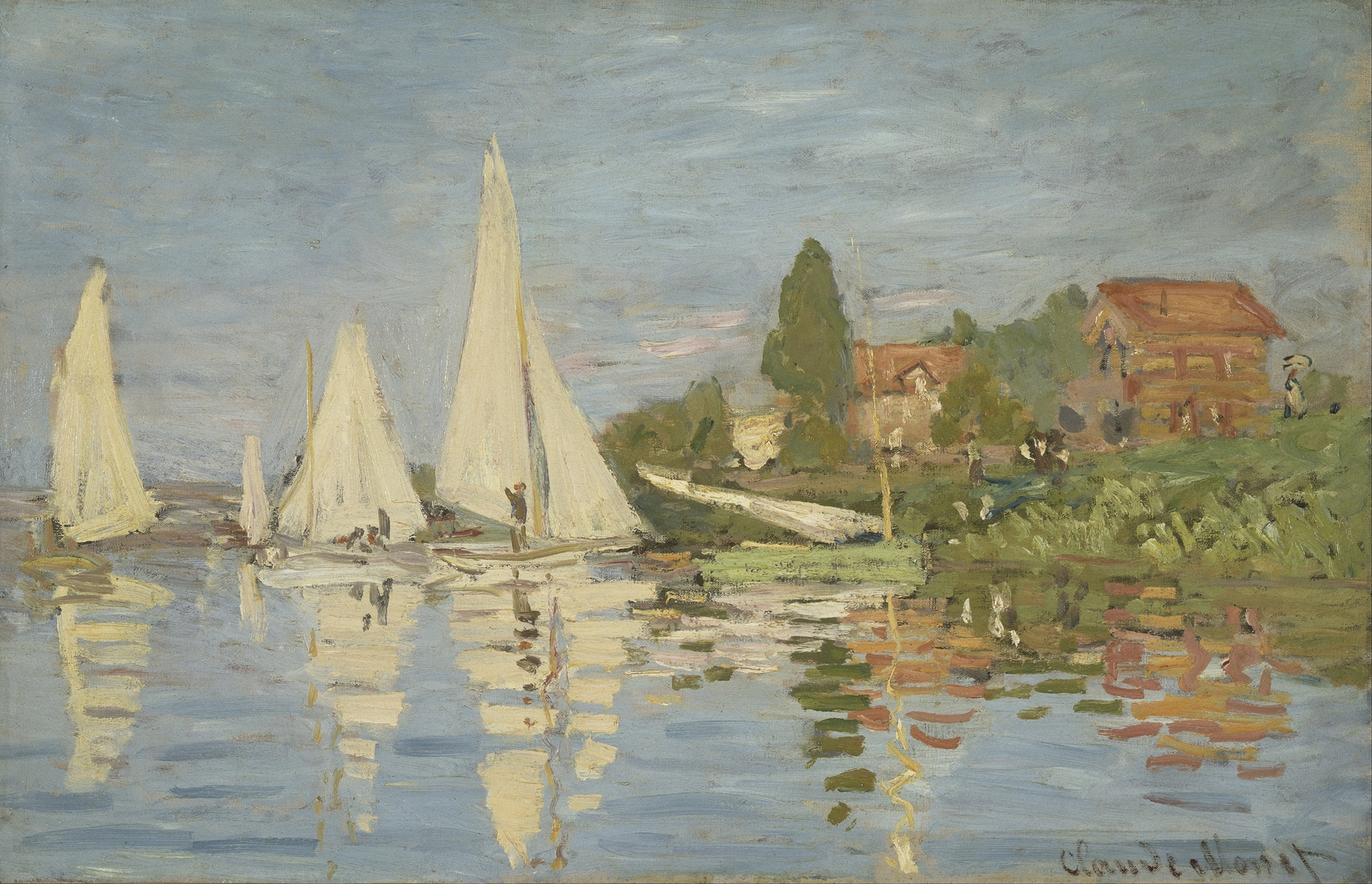 Regattas at Argenteuil by Claude Monet, oil painting depicting racing boats on the Seine.