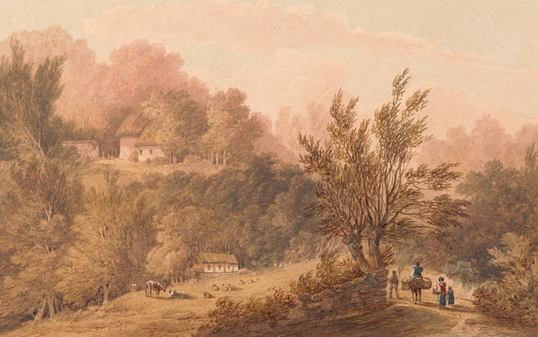A Lane with Figures – Isle of Wight, oil on canvas by Frederick Calvert