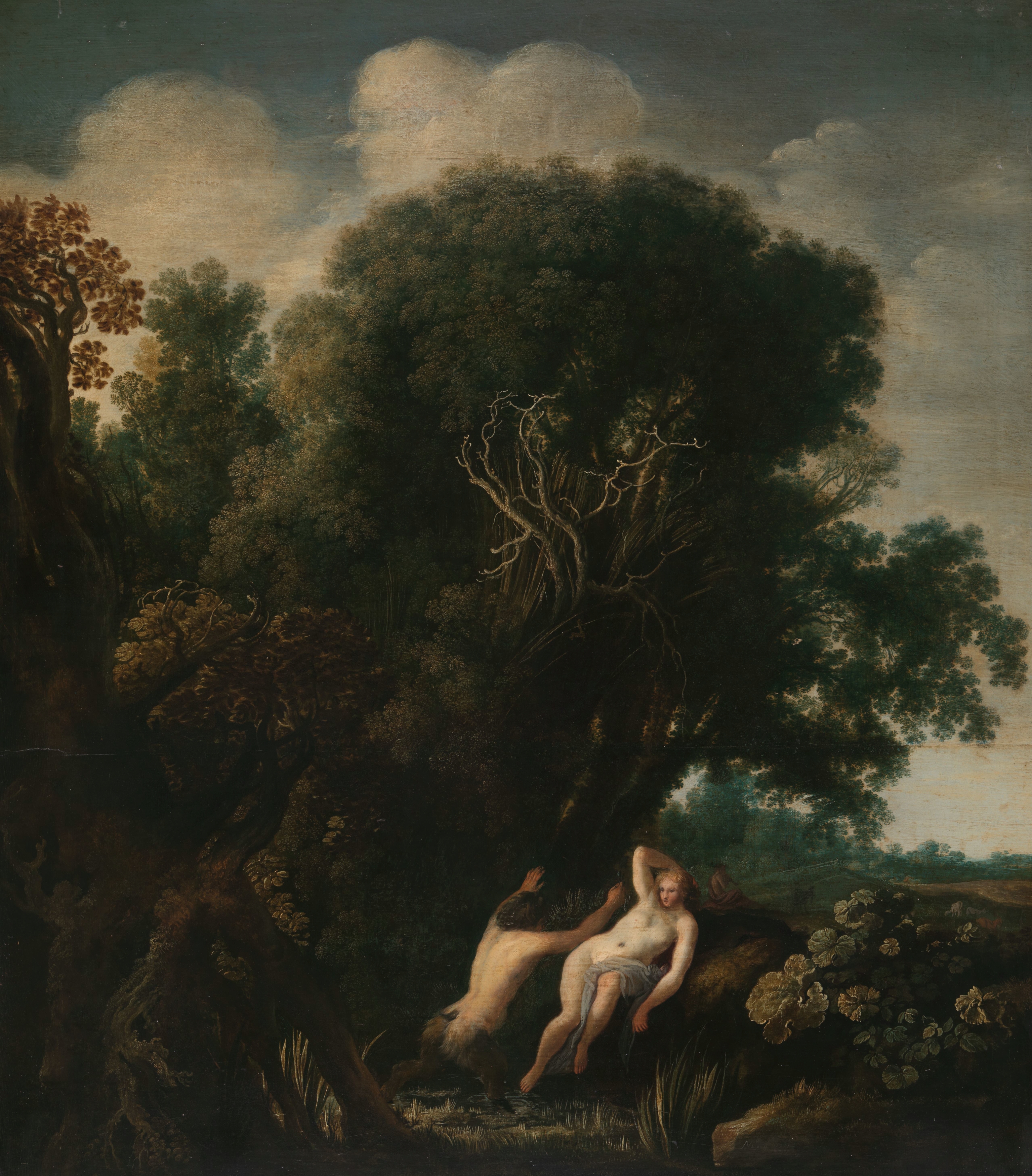 A Bathing Nymph Taken by Surprise by a Satyr, oil painting by Moyses van Uyttenbroek