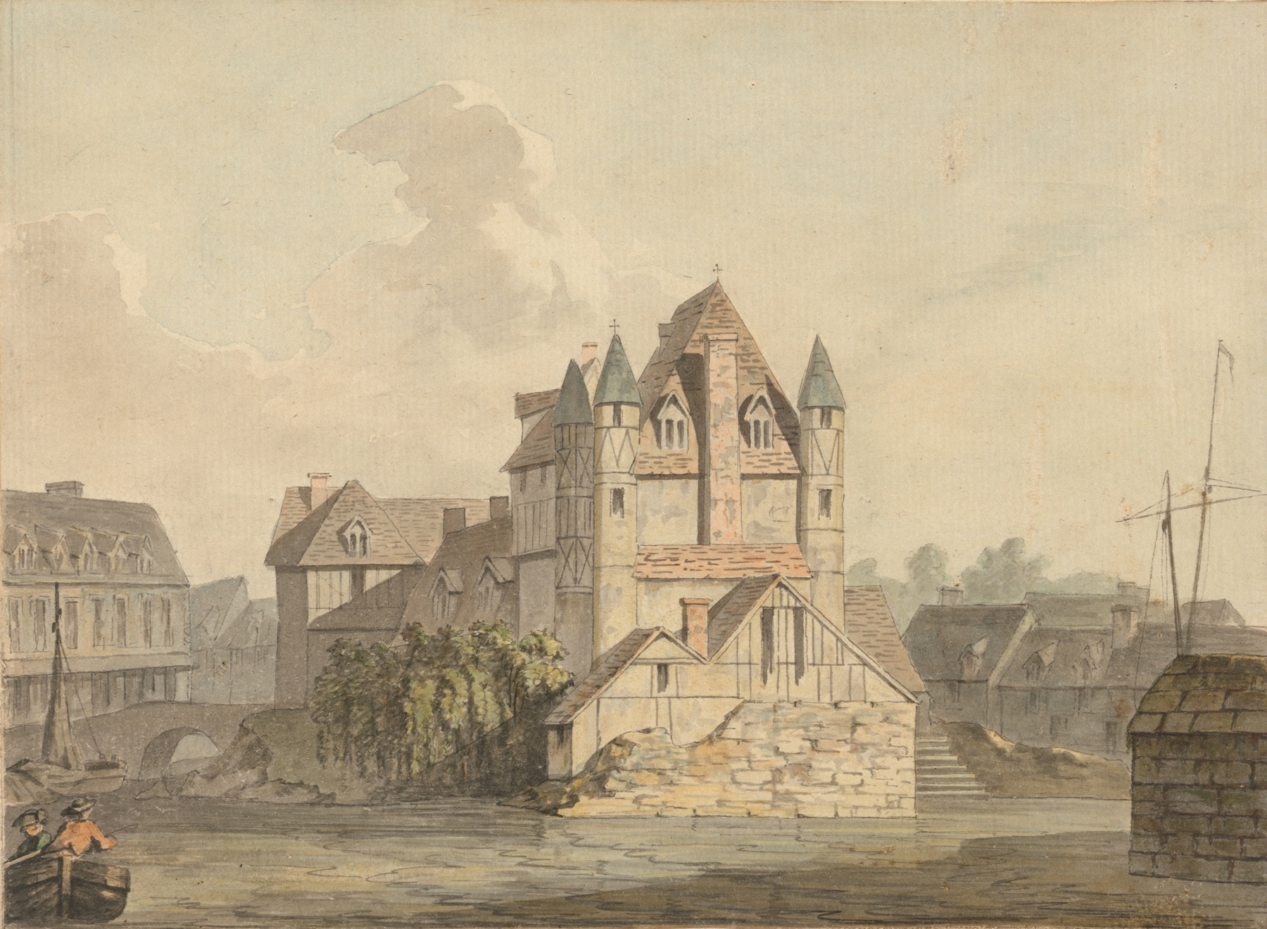 The End of the Ruin’d Bridge at Rouen by Samuel Davis, oil painting depicting a weathered bridge.