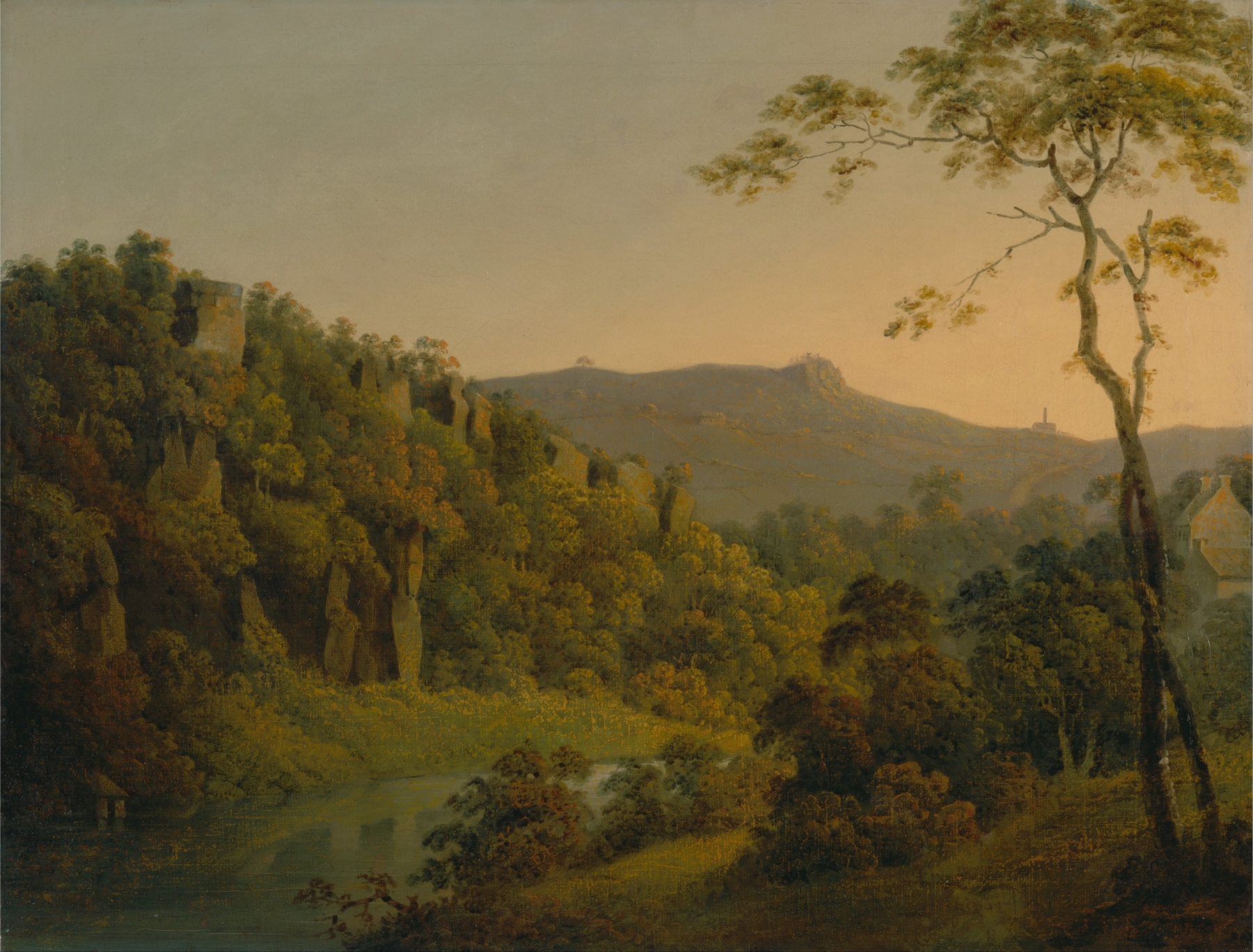 Matlock Dale, looking toward Black Rock Escarpment, by Joseph Wright of Derby, public domain