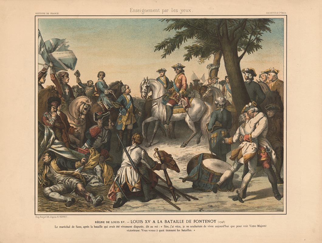 A historical painting depicting Louis XV at the Battle of Fontenoy.