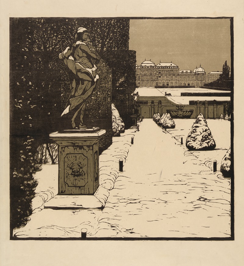 This painting 'Belvedere' by Carl Moll depicts an architectural landscape.