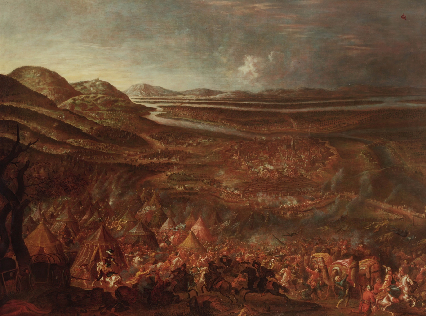 Historical battle scene with warriors and chaos, oil painting by Unknown Artist