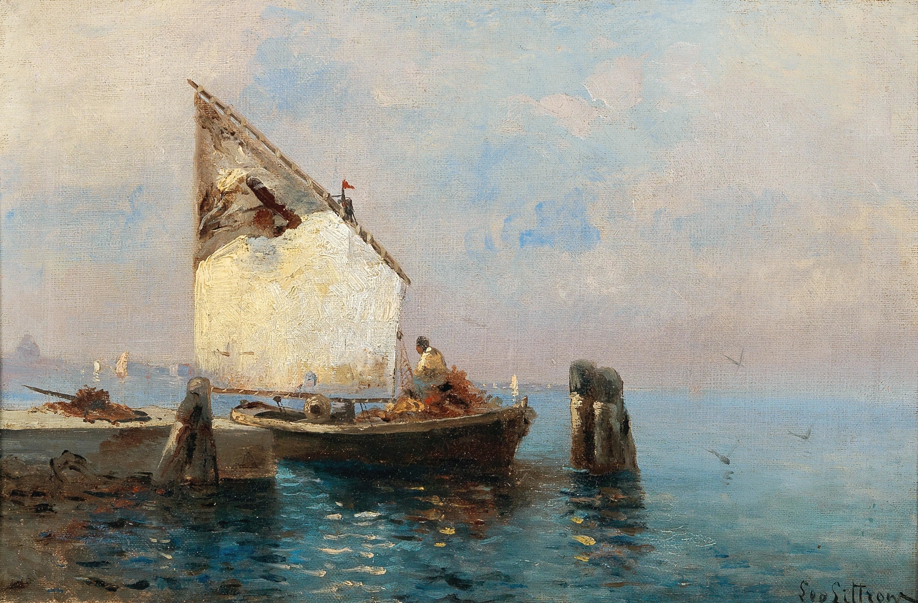 Maritime painting by Leontine von Littrow, depicting a ship on a stormy sea.