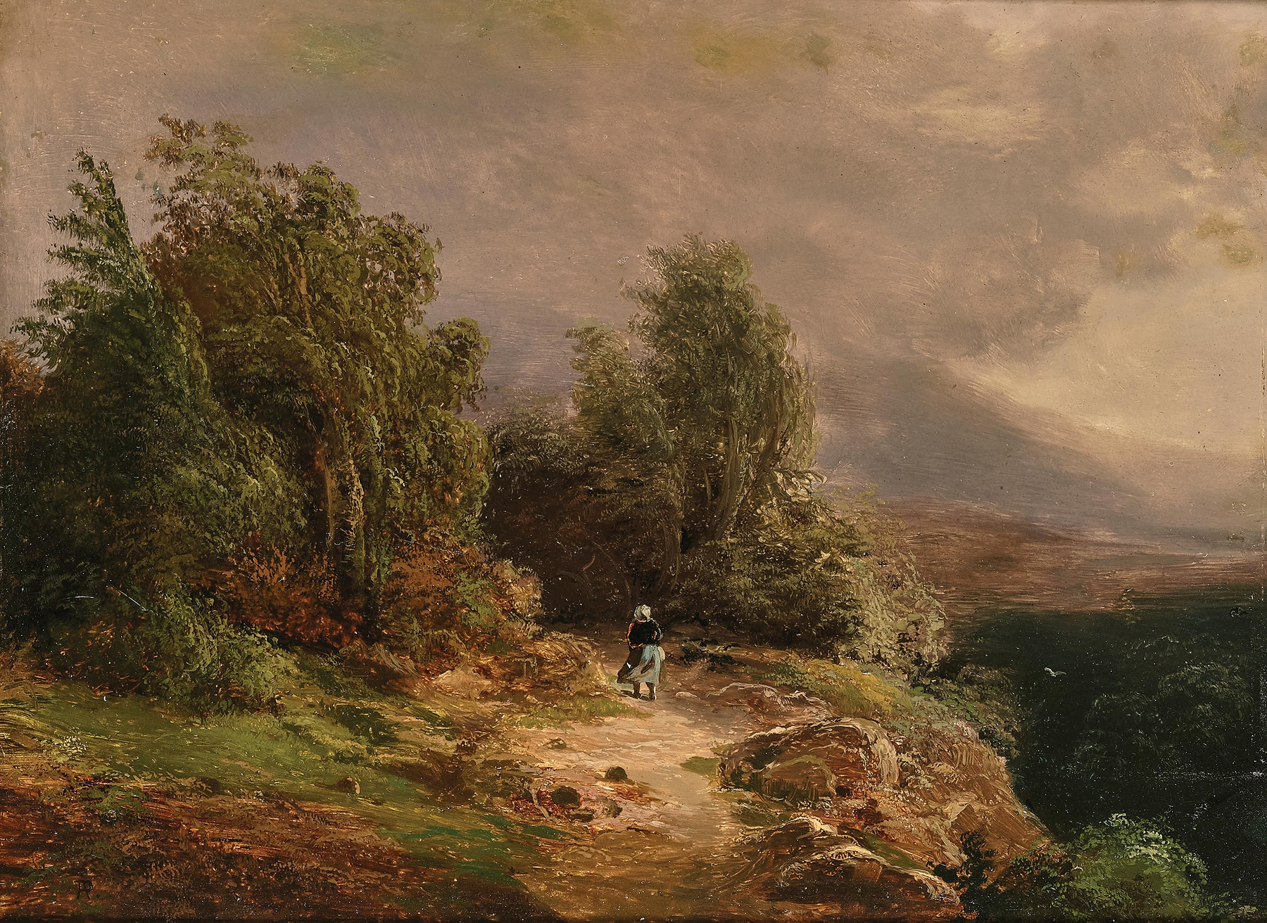 Returning Home Before the Storm, oil painting by August Piepenhagen, depicting a mountain landscape.