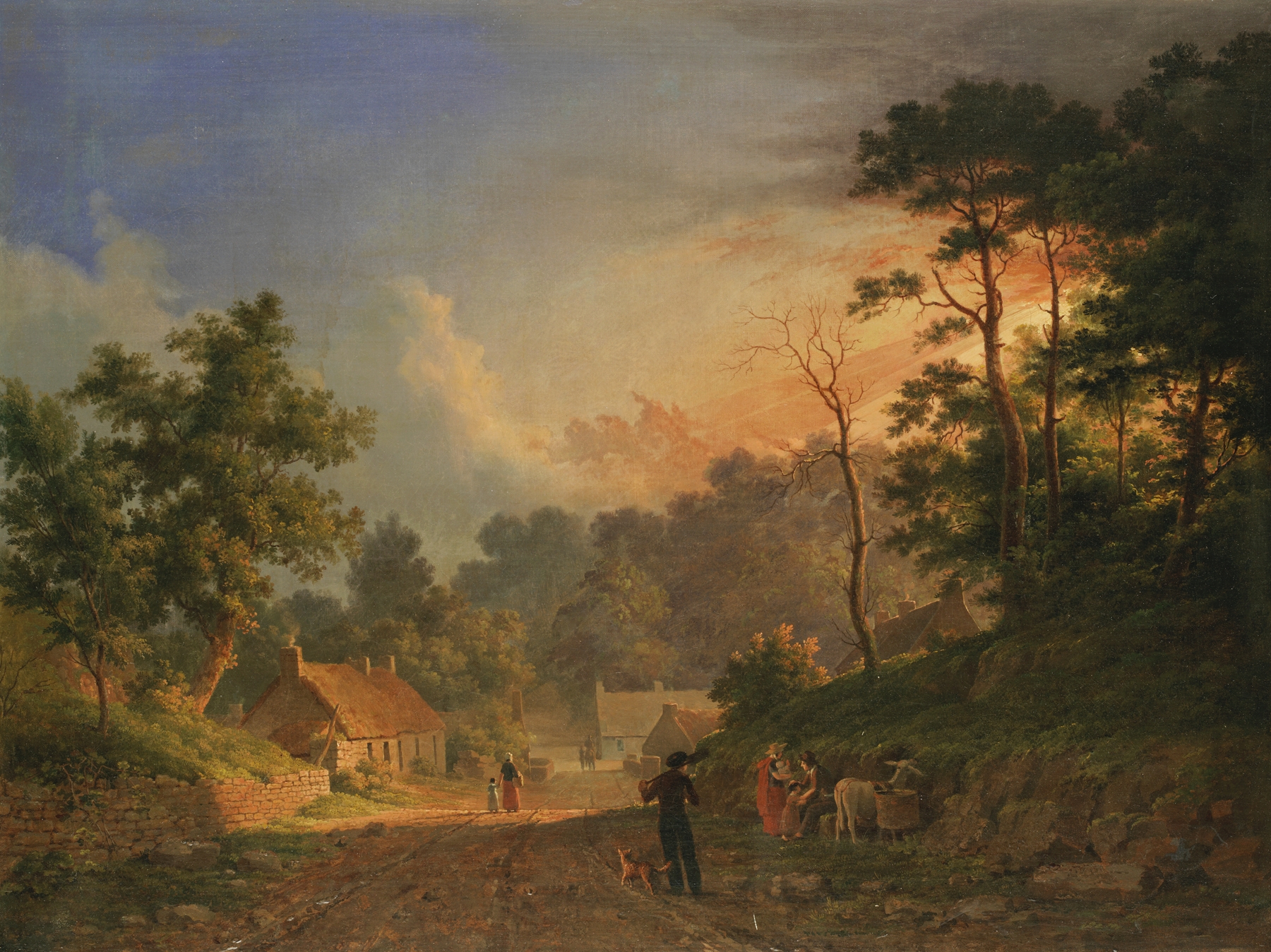 Sunset over a rural landscape, oil painting by Abraham Pether