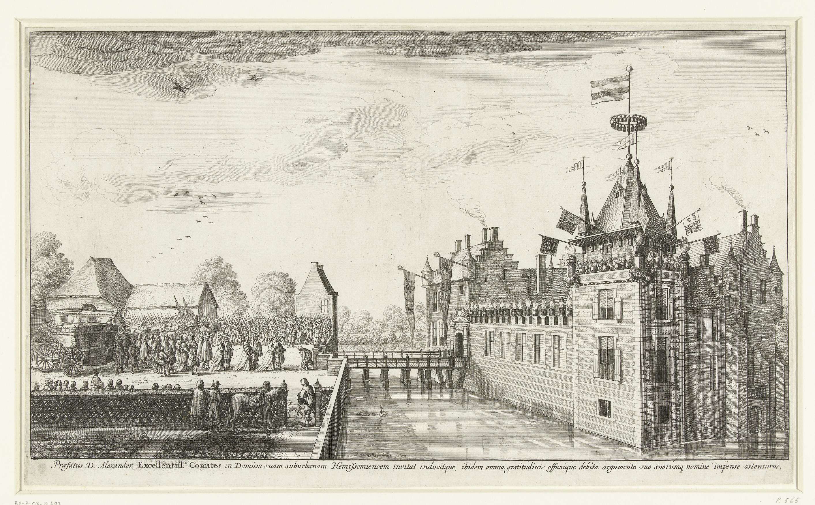 Etching by Wenceslaus Hollar depicting nobility visiting a castle in 1650