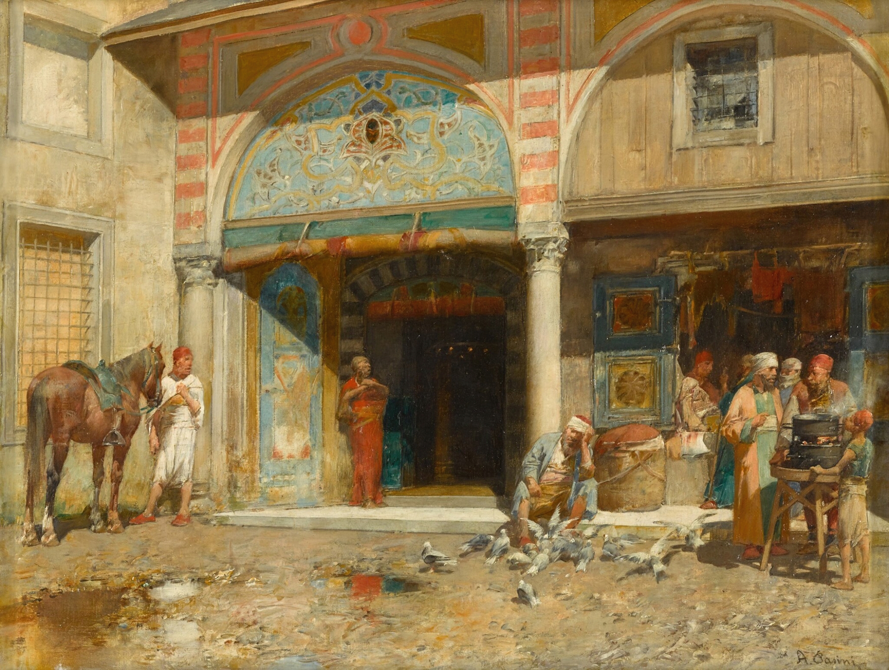 Outside the Mosque, by Alberto Pasini, public domain
