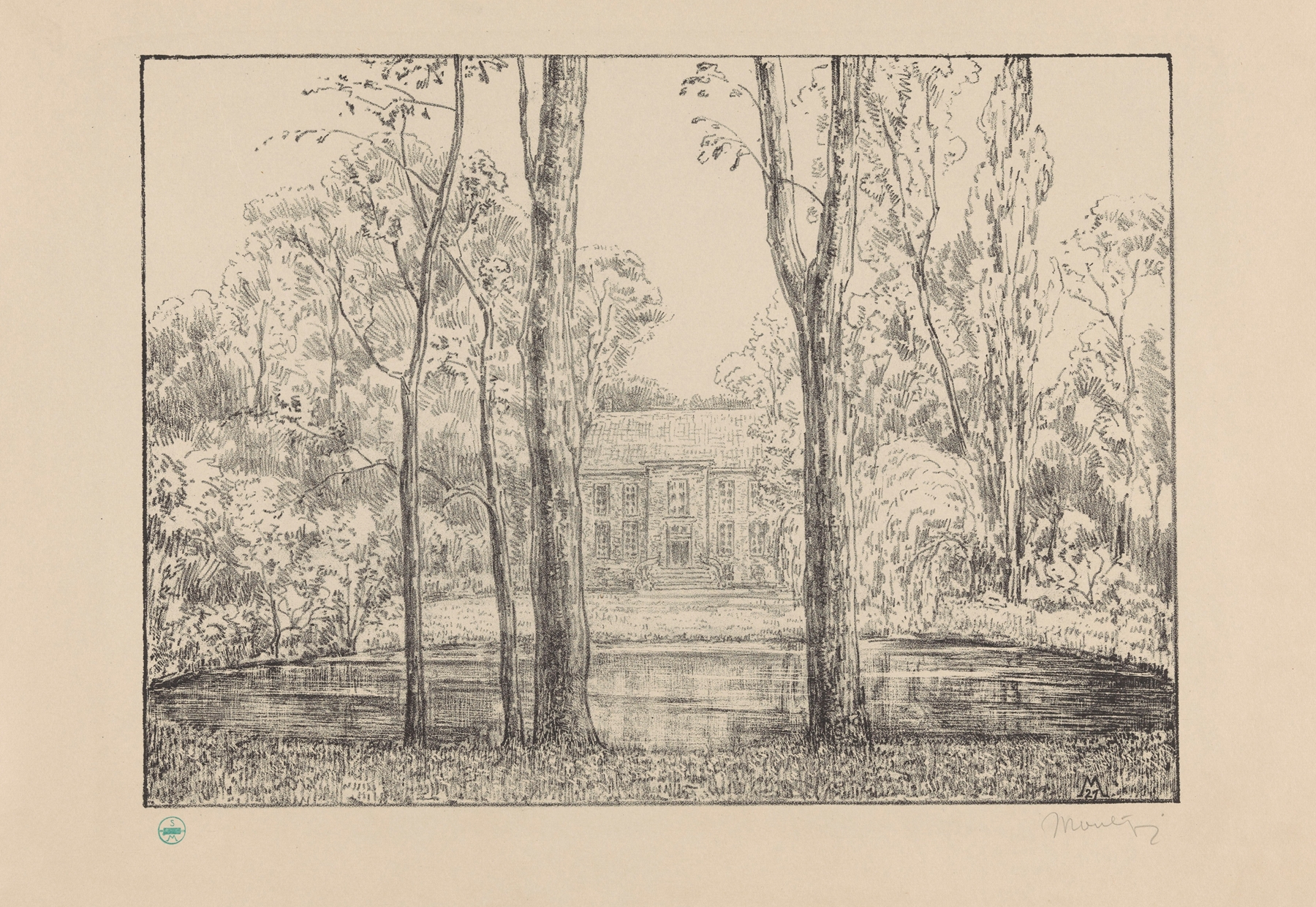 Landscape of Gezicht op het landhuis van buitenplaats Cromvliet by Simon Moulijn, oil painting