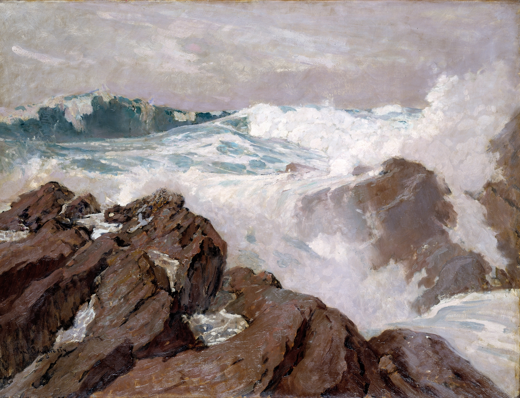 Heavy Sea by Paul Dougherty, oil on canvas depicting tumultuous ocean waves