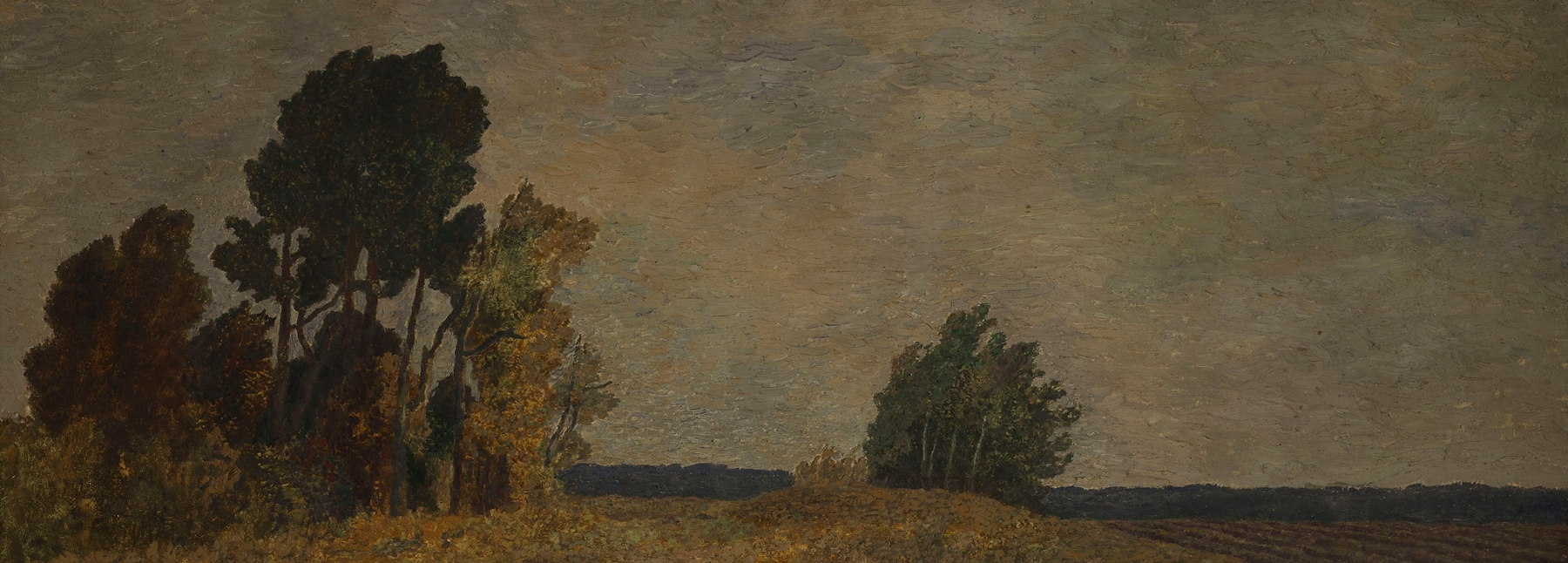 Forest Edge by Felicjan Szczęsny Kowarski, oil on canvas depicting sunlight through trees.