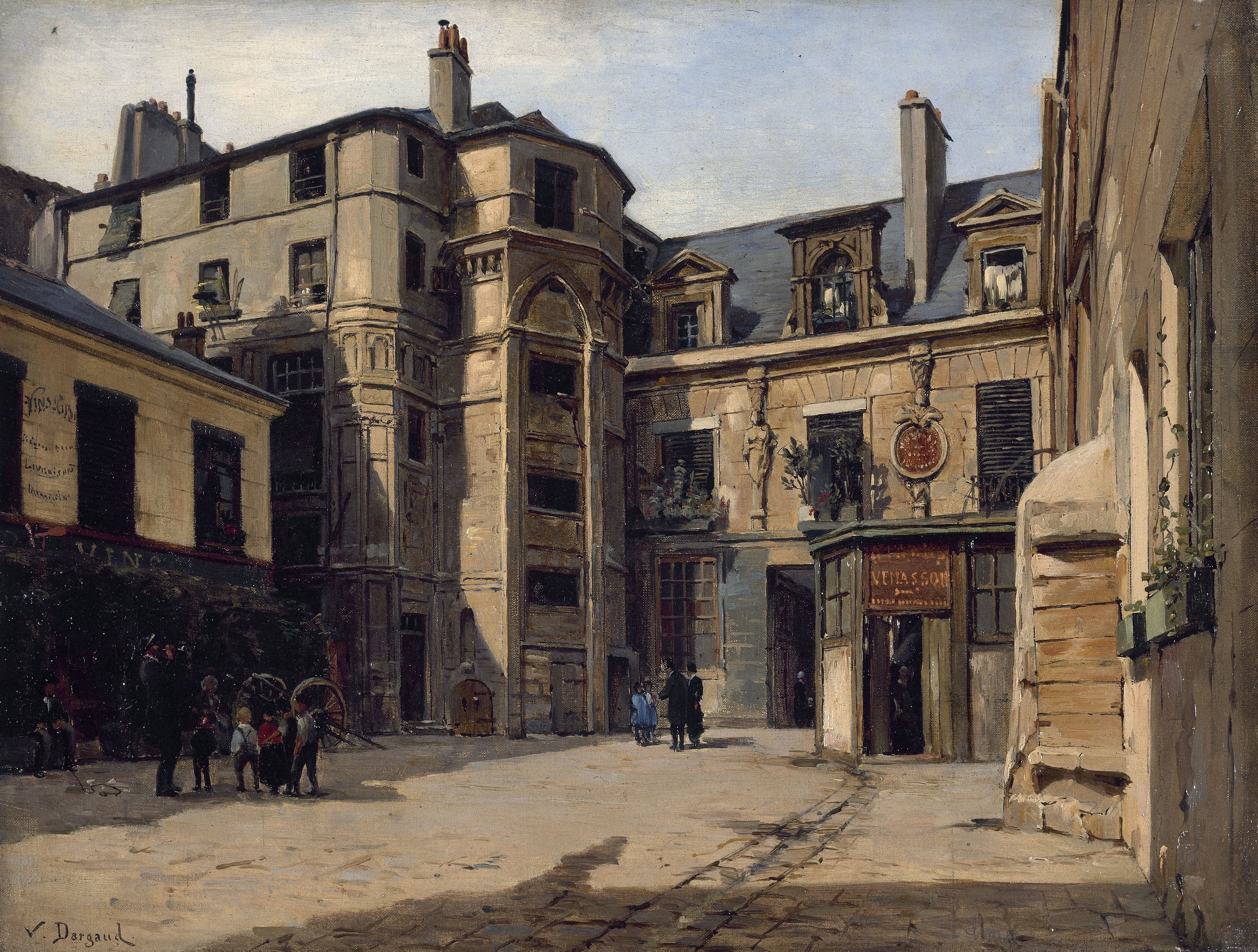 L’hôtel du Prévôt, Passage Charlemagne by Paul-Joseph-Victor Dargaud, oil painting depicting an archway and courtyard.