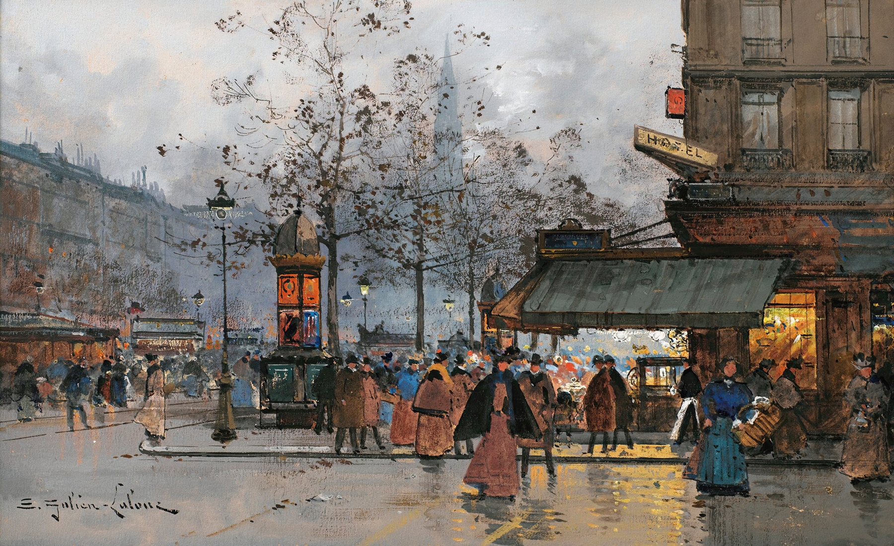 Genre scene of a lively Paris boulevard, oil on canvas by Eugène Galien-Laloue