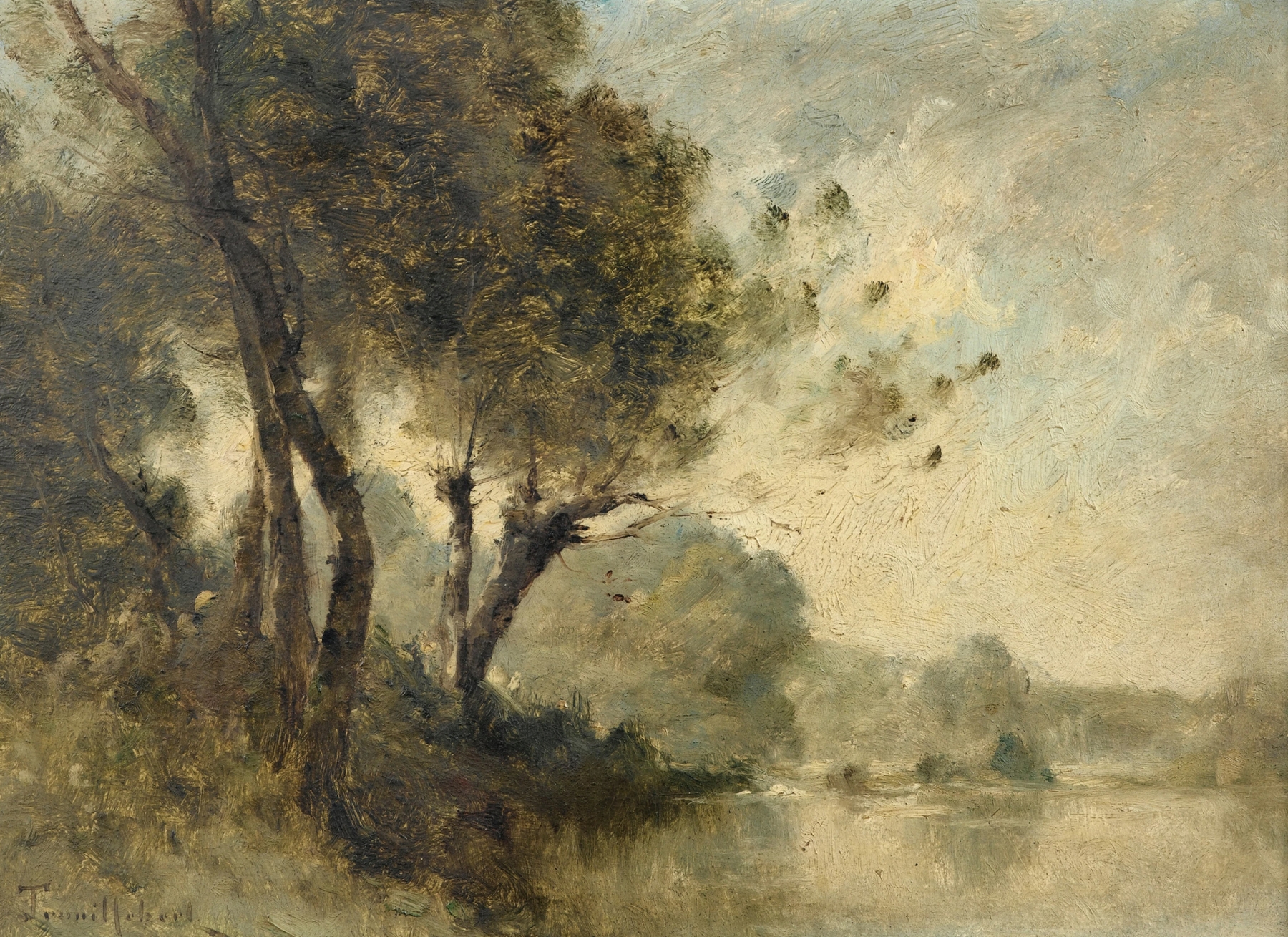 Landscape with trees and river by Paul Désiré Trouillebert, Impressionism