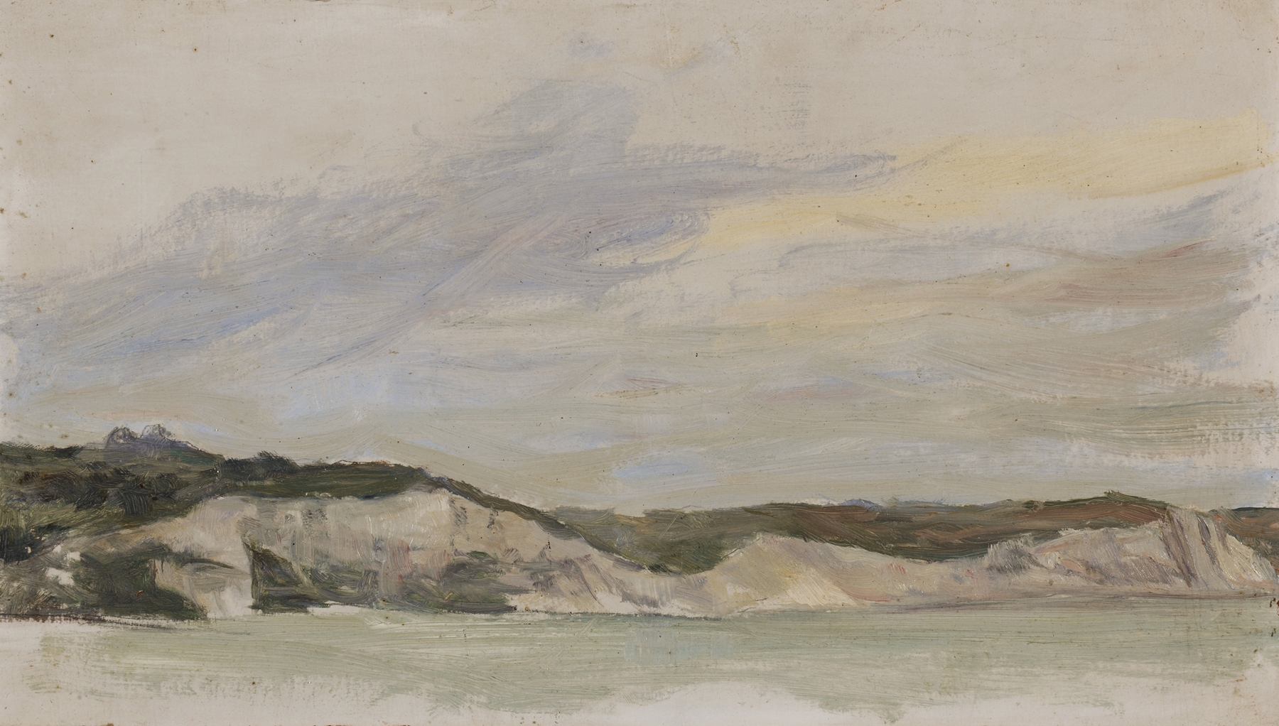 Marine scene depicting a grey coast with mist by William de Goumois, oil painting