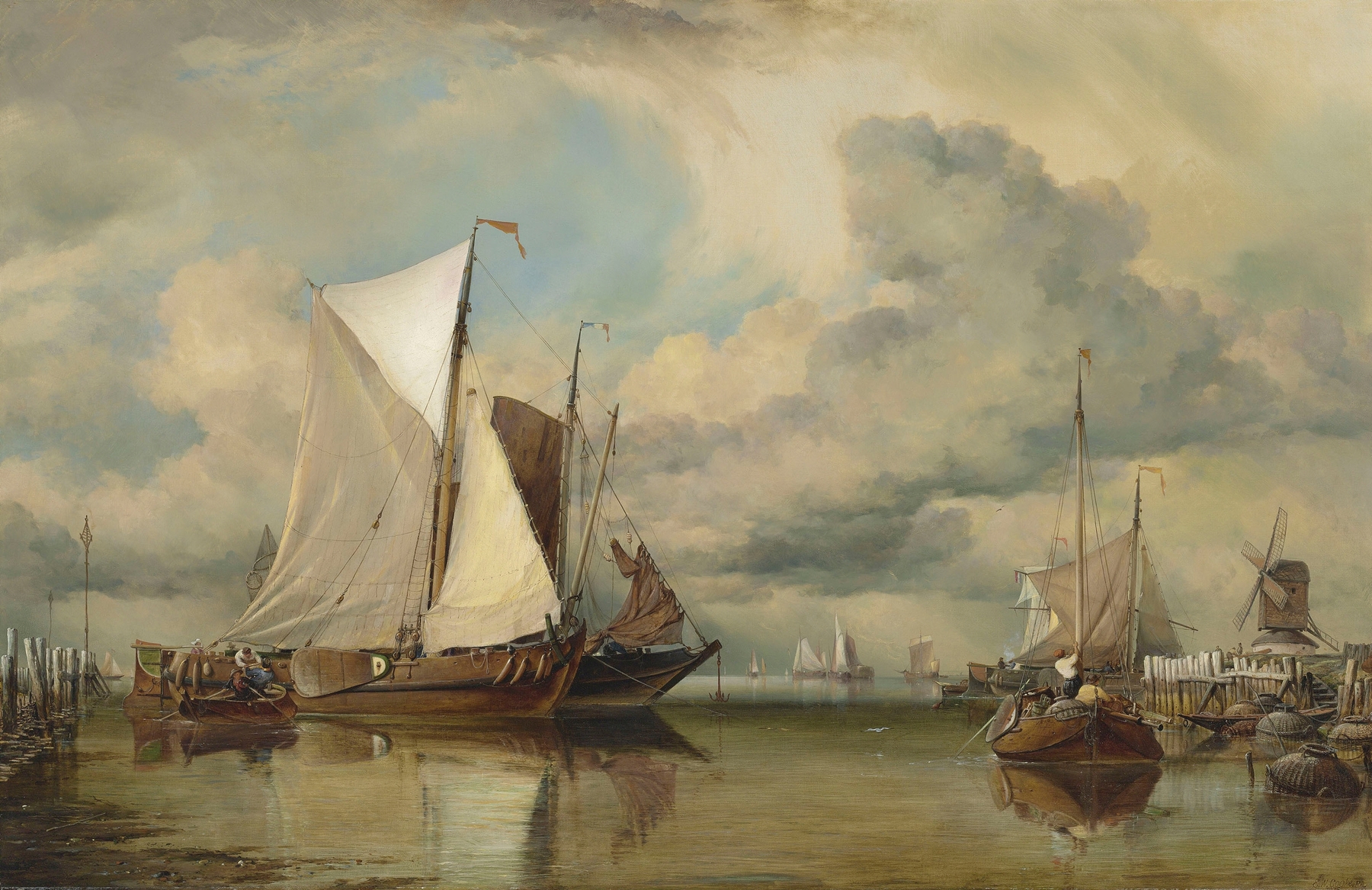 Calm on Zuider Zee; A Zuider Zee fishing haven, by Edward William Cooke, public domain