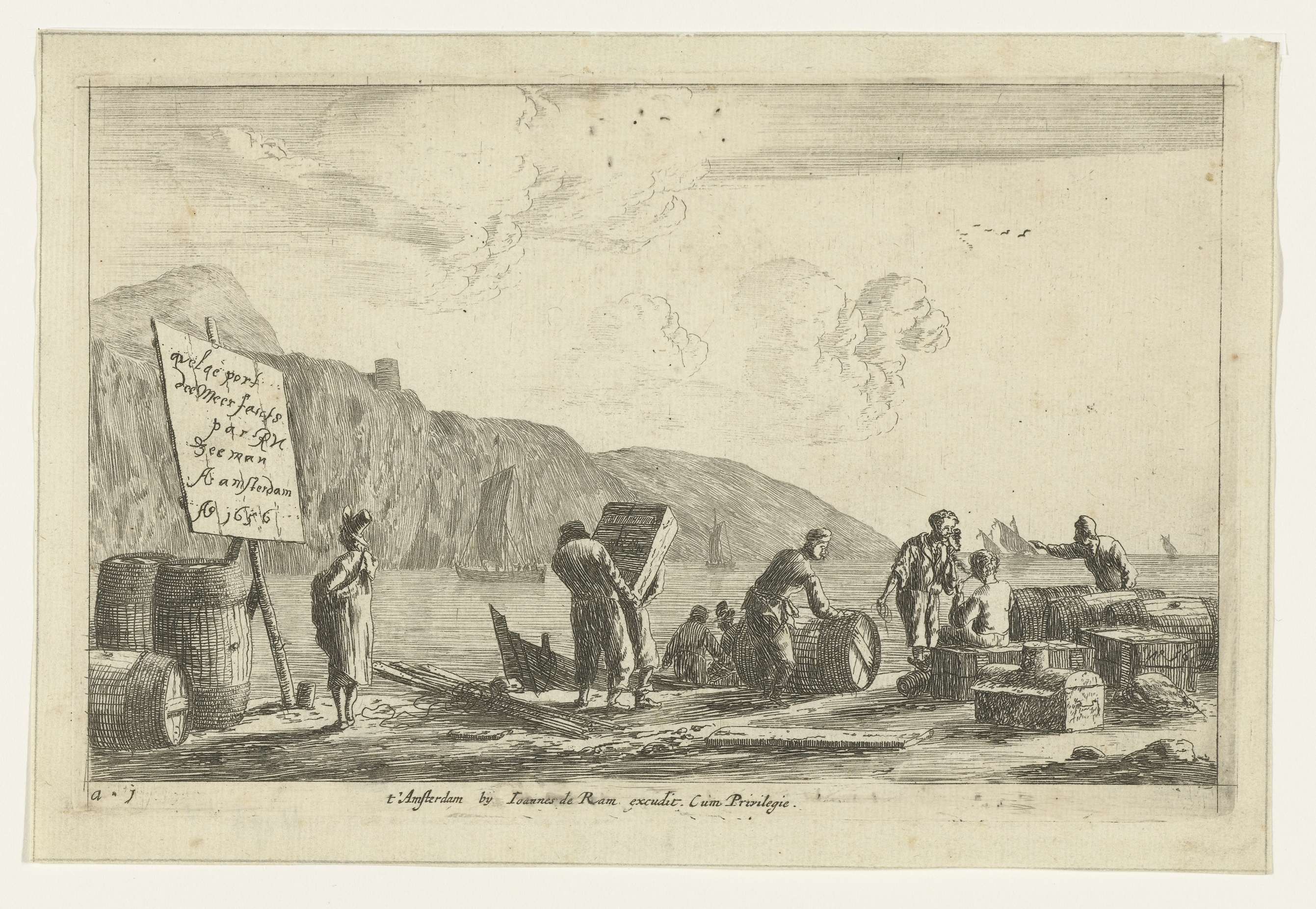 Zeelieden op een kade, by Reinier Nooms, public domain